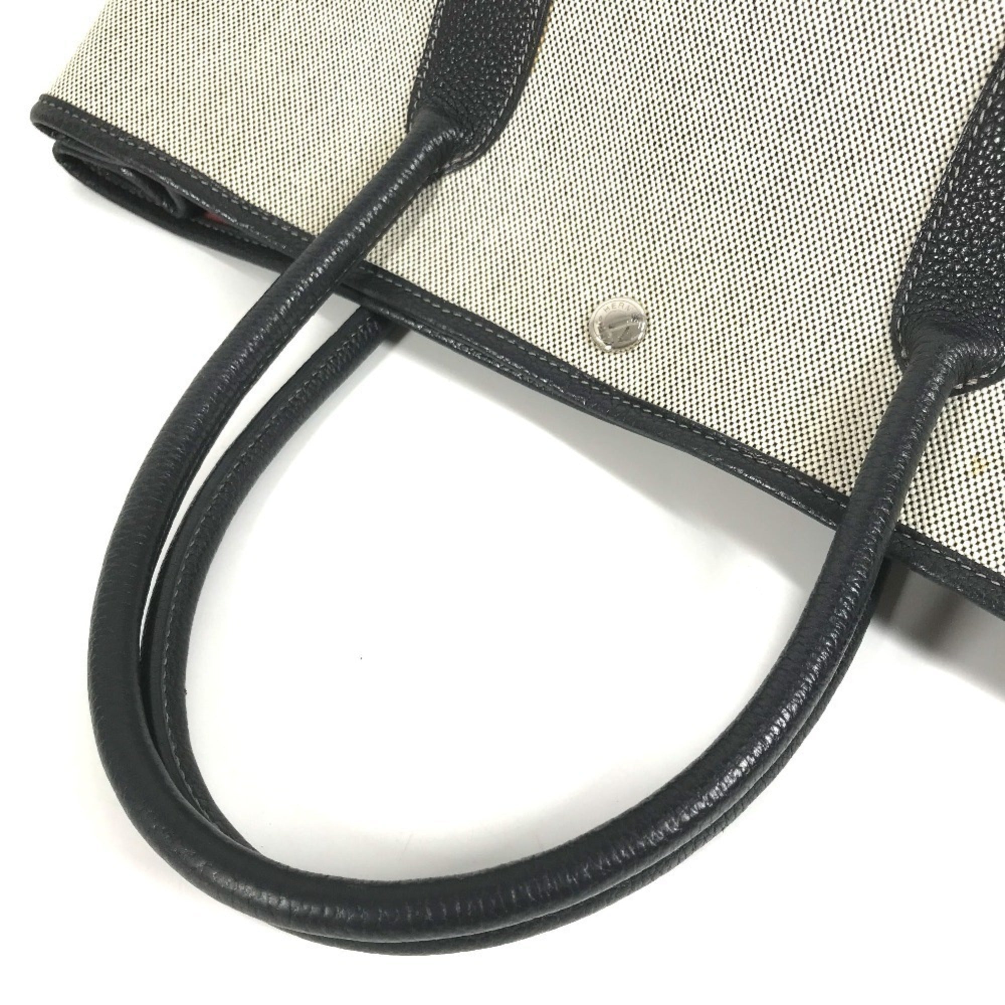 Hermes Garden Black Gray Toile H Leather Handbag Tote Bag (Pre-Owned)