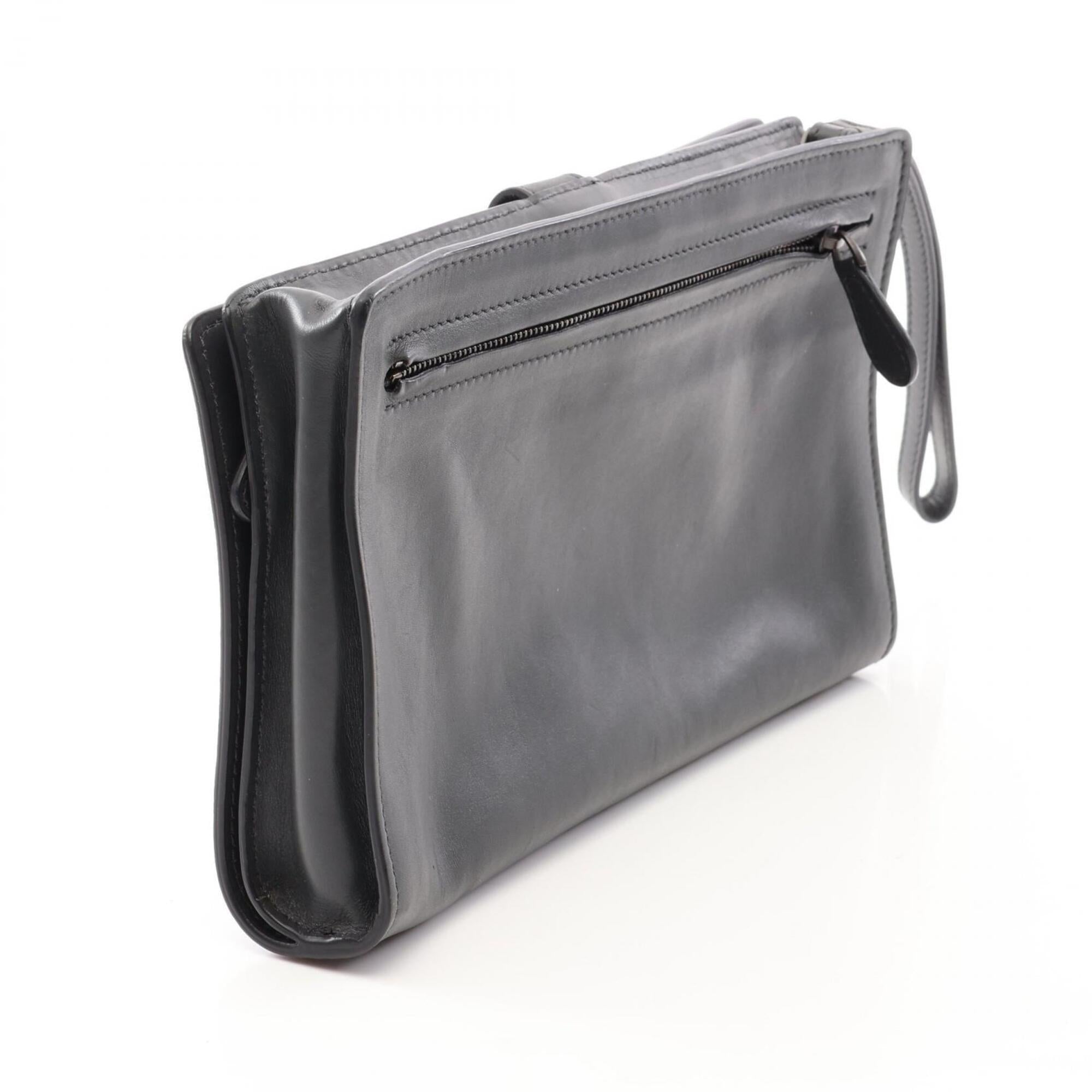 Bottega Veneta Intrecciato Gray Intrecciato Clutch Bag Handbag (Pre-Owned)