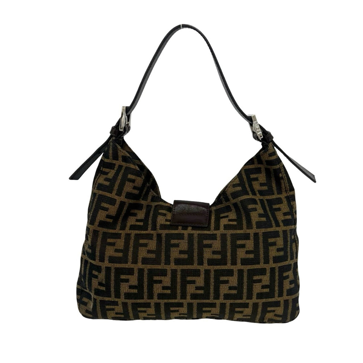 Fendi Black Brown Canvas Leather Shoulder Bag Tote Bag (Pre-Owned)