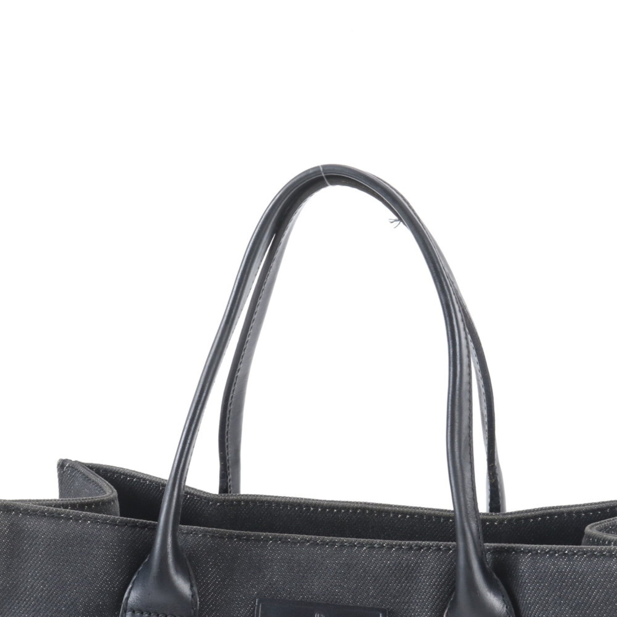 Gucci Black Leather Canvas Handbag Tote Bag (Pre-Owned)