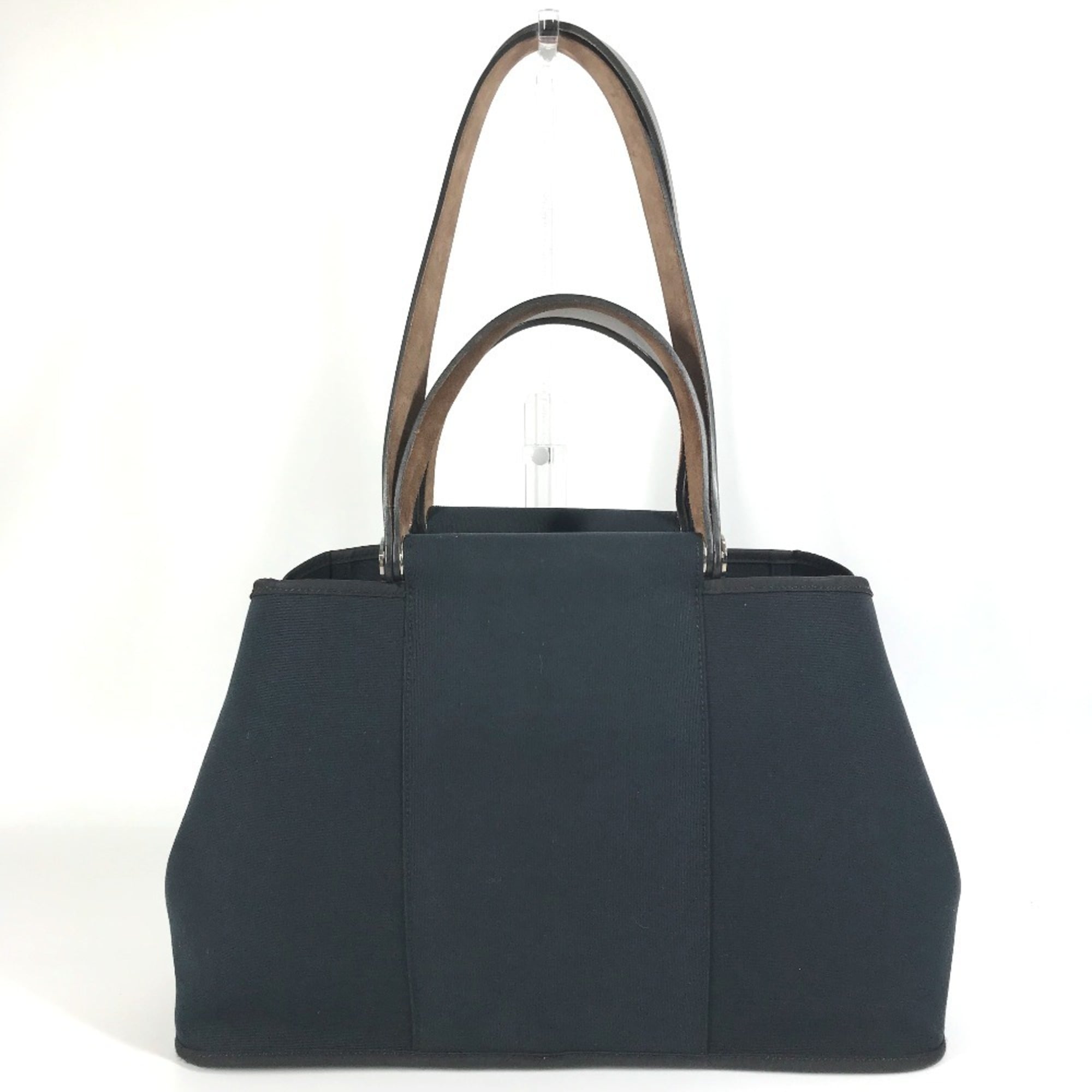 Hermes Dark Navy Leather Canvas Shoulder Bag Tote Bag (Pre-Owned)