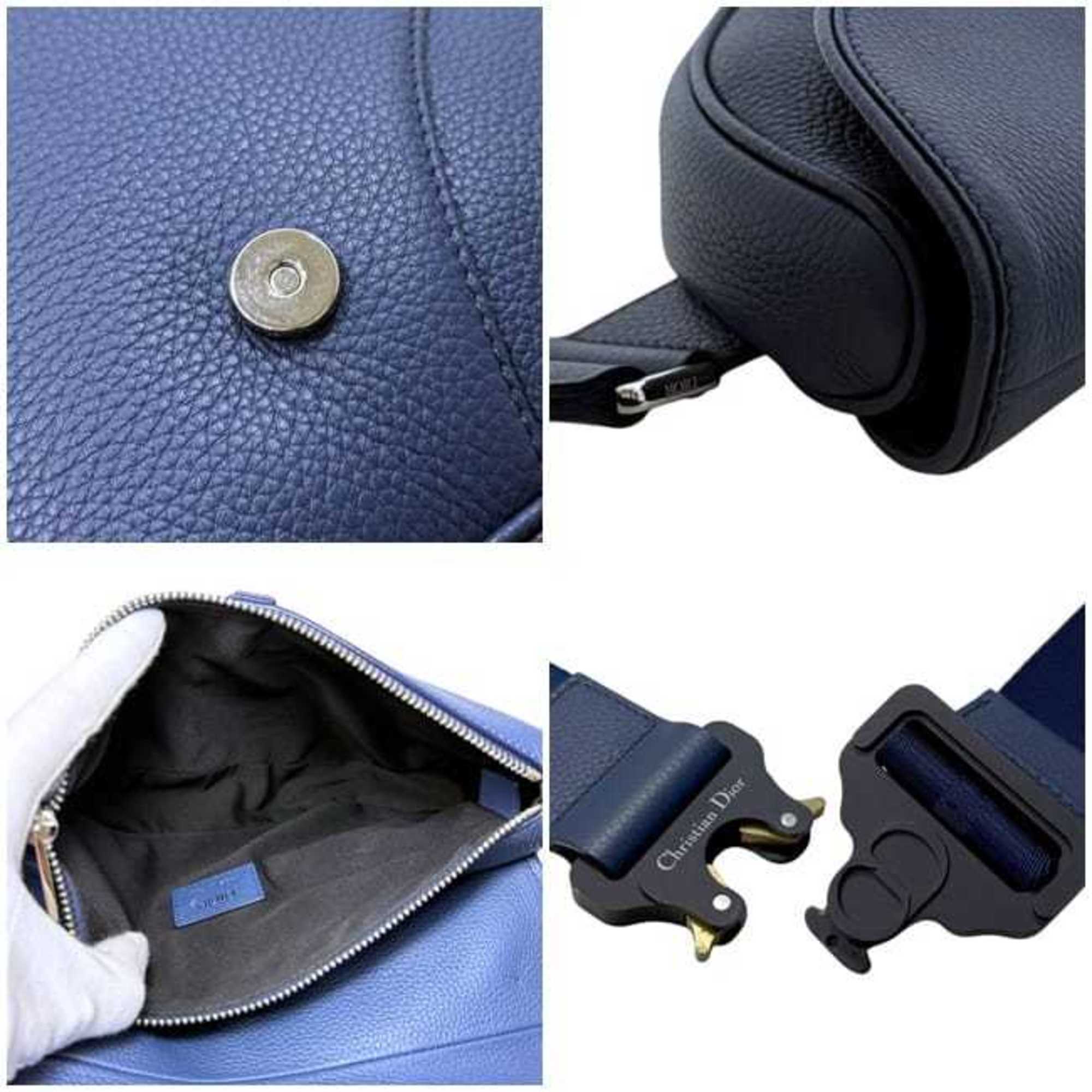 Christian Dior Blue Navy Leather Saddle Bag Shoulder Bag Sling Bag (Pre-Owned)