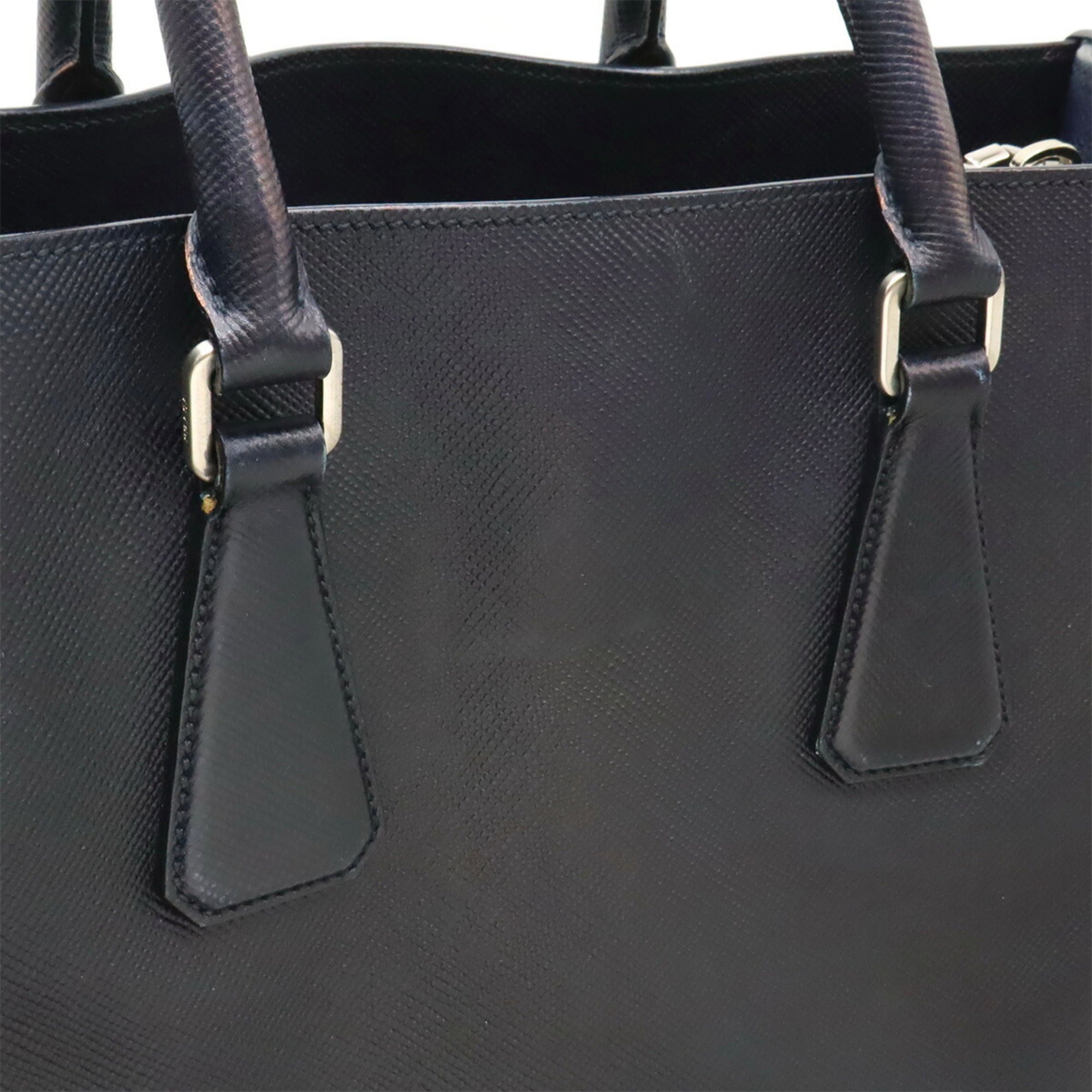 Prada Navy Leather Shoulder Bag Tote Bag (Pre-Owned)