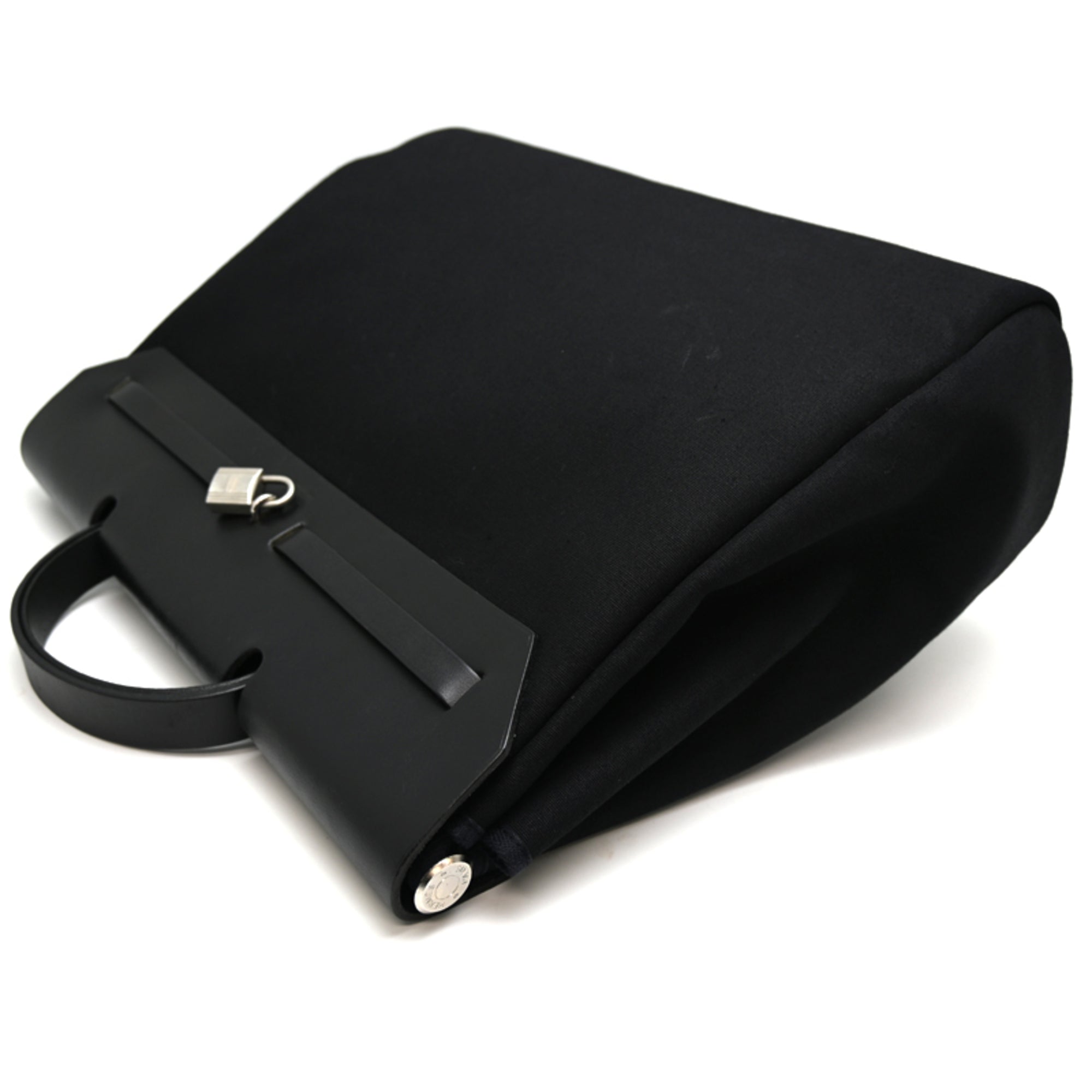 Hermes Black Toile Officier Leather Handbag Shoulder Bag (Pre-Owned)