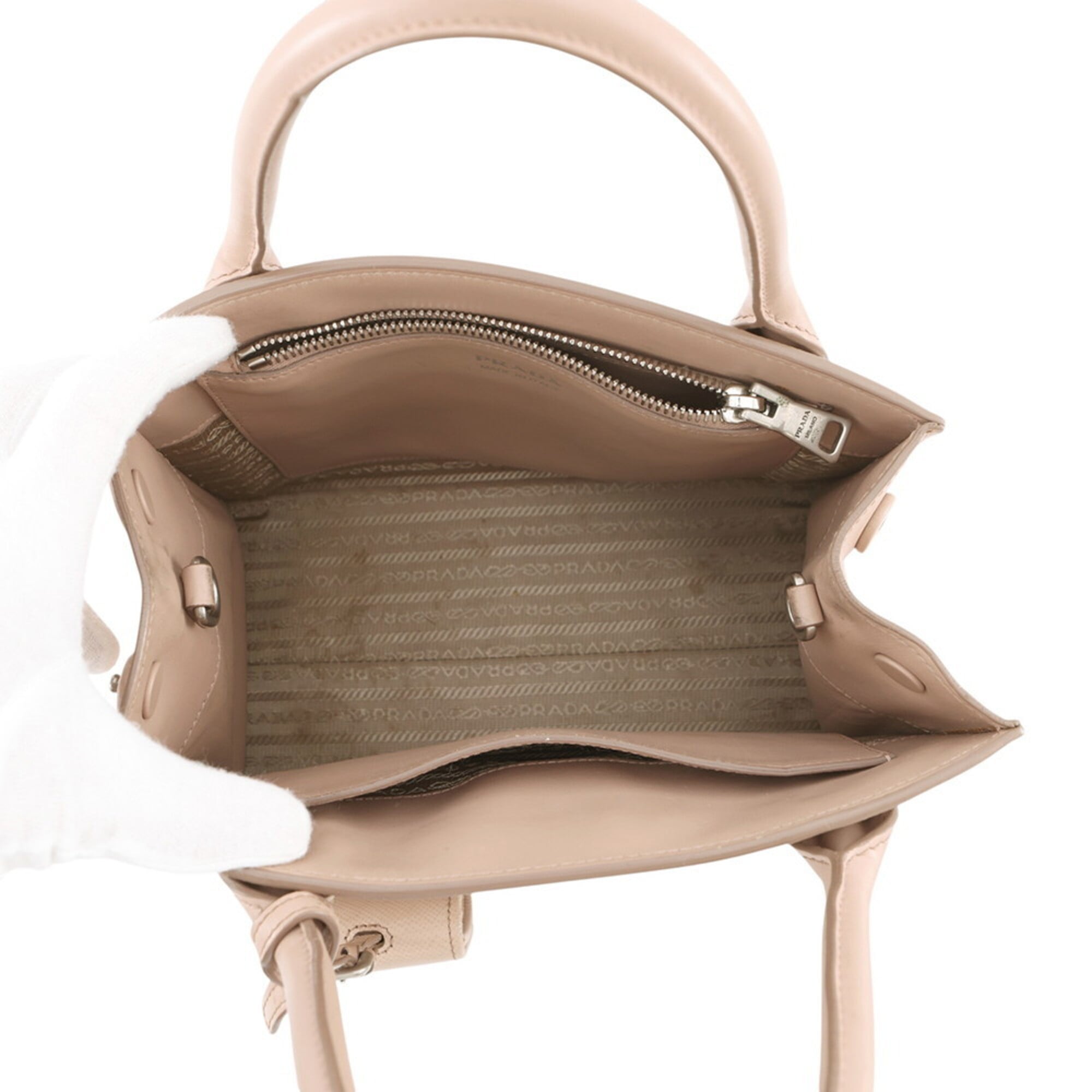 Prada Pink Beige Leather Handbag Pouch Shoulder Bag (Pre-Owned)