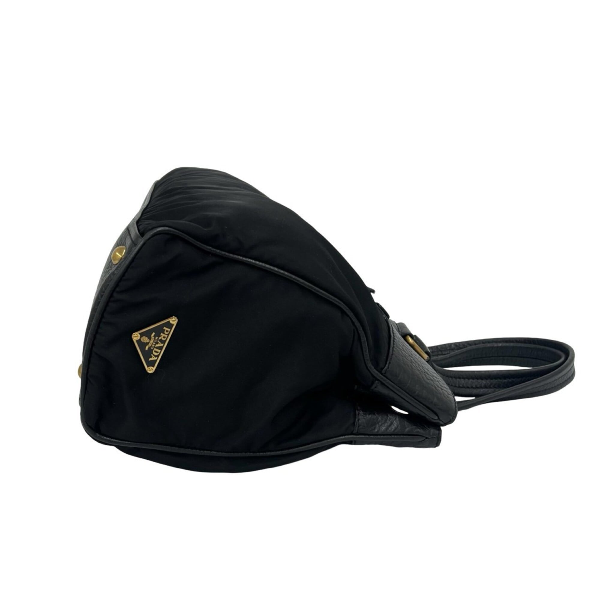 Prada Black Nylon Leather Handbag Tote Bag (Pre-Owned)