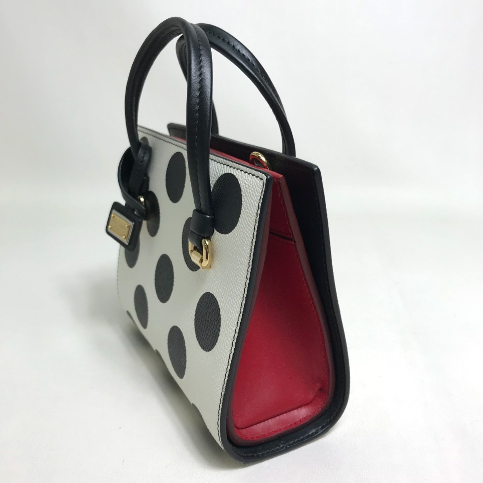Dolce & Gabbana Black Red Color White Leather Handbag Shoulder Bag (Pre-Owned)