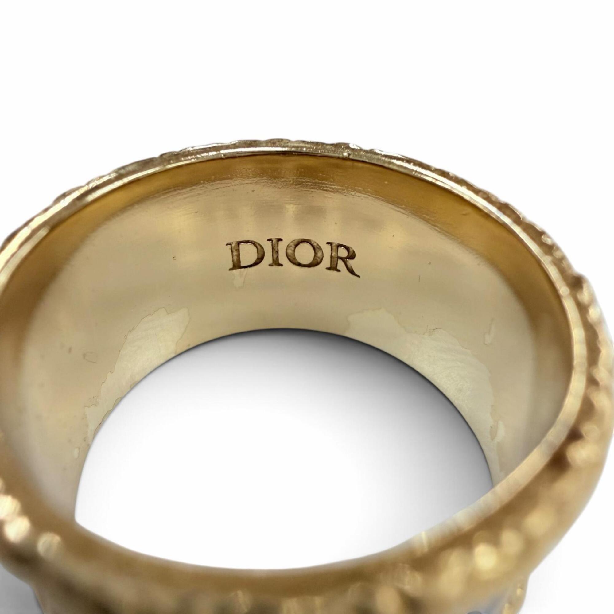 Christian Dior Gold Navy White Metal Band Ring (Pre-Owned)