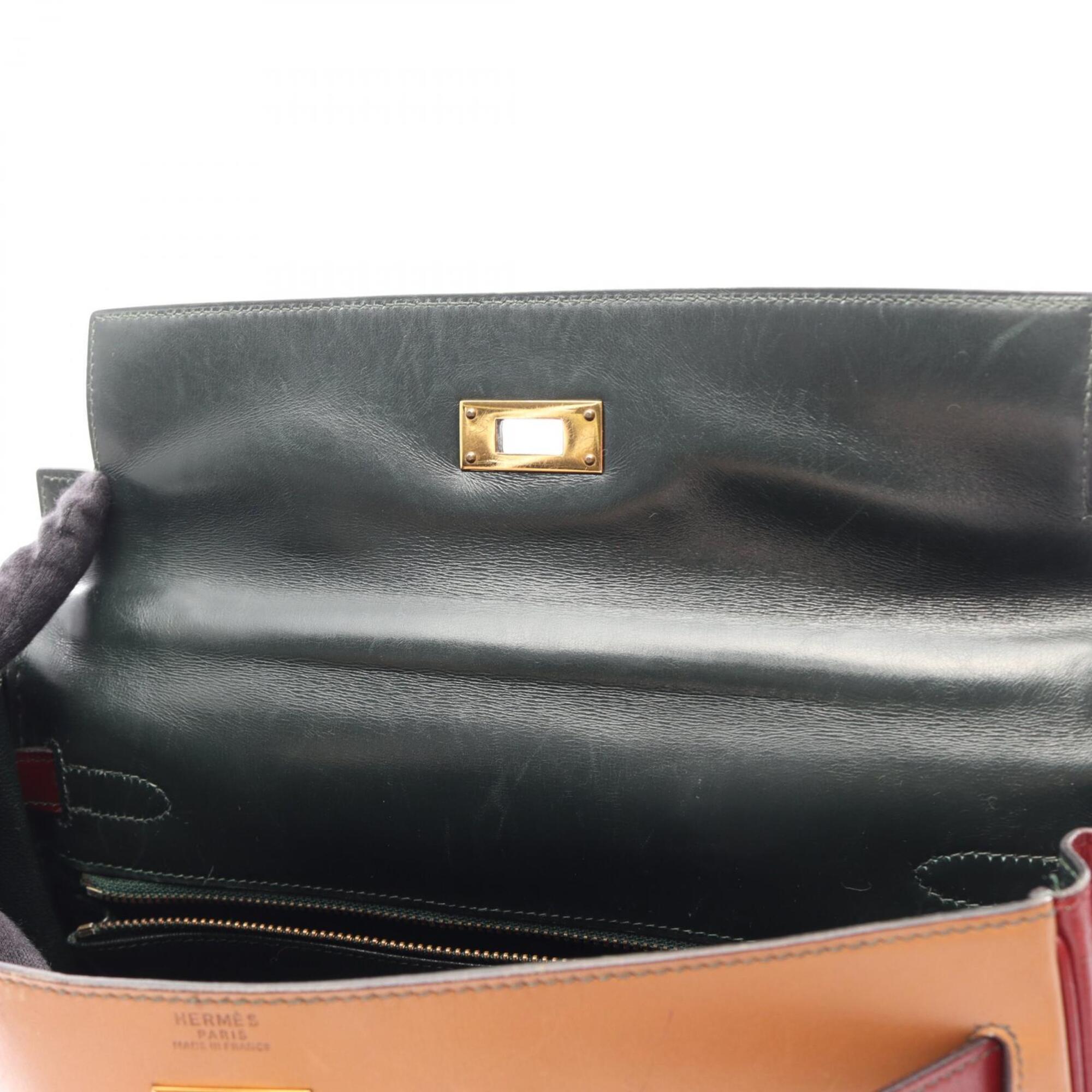 Hermes Bordeaux Brown Green Natural Rouge H Box Calf Leather Handbag (Pre-Owned)