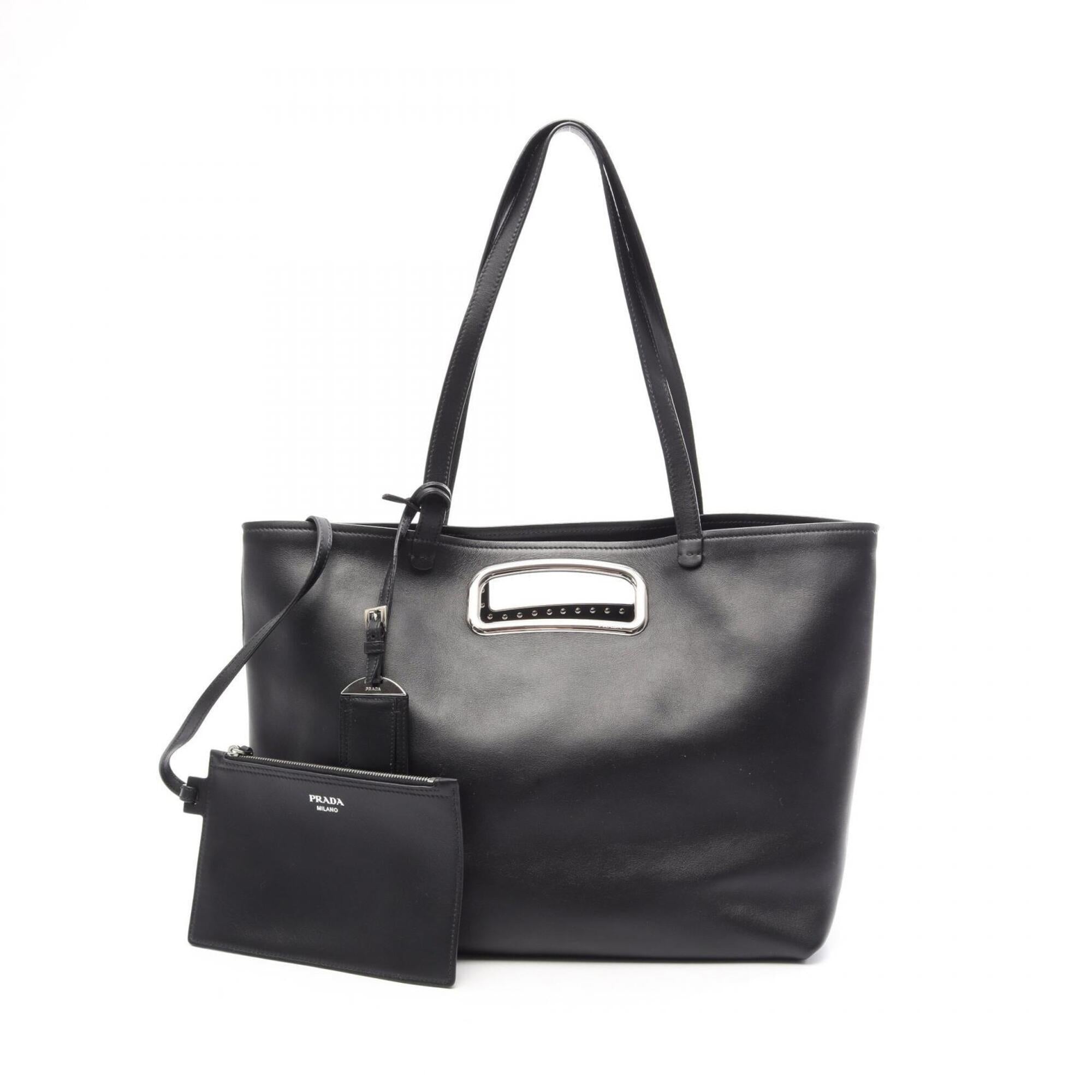 Prada Black Leather Handbag Pouch Tote Bag (Pre-Owned)