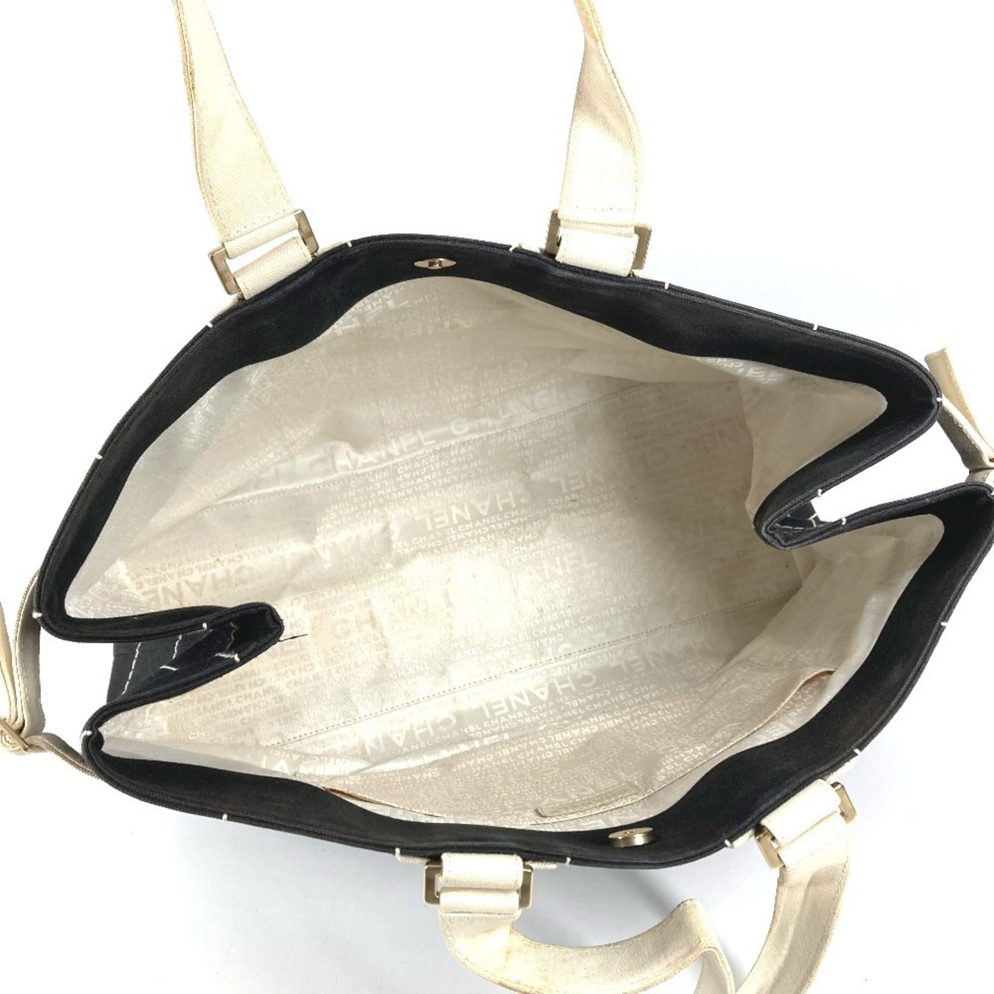 Chanel Black White Canvas Handbag Shoulder Bag Tote Bag (Pre-Owned)