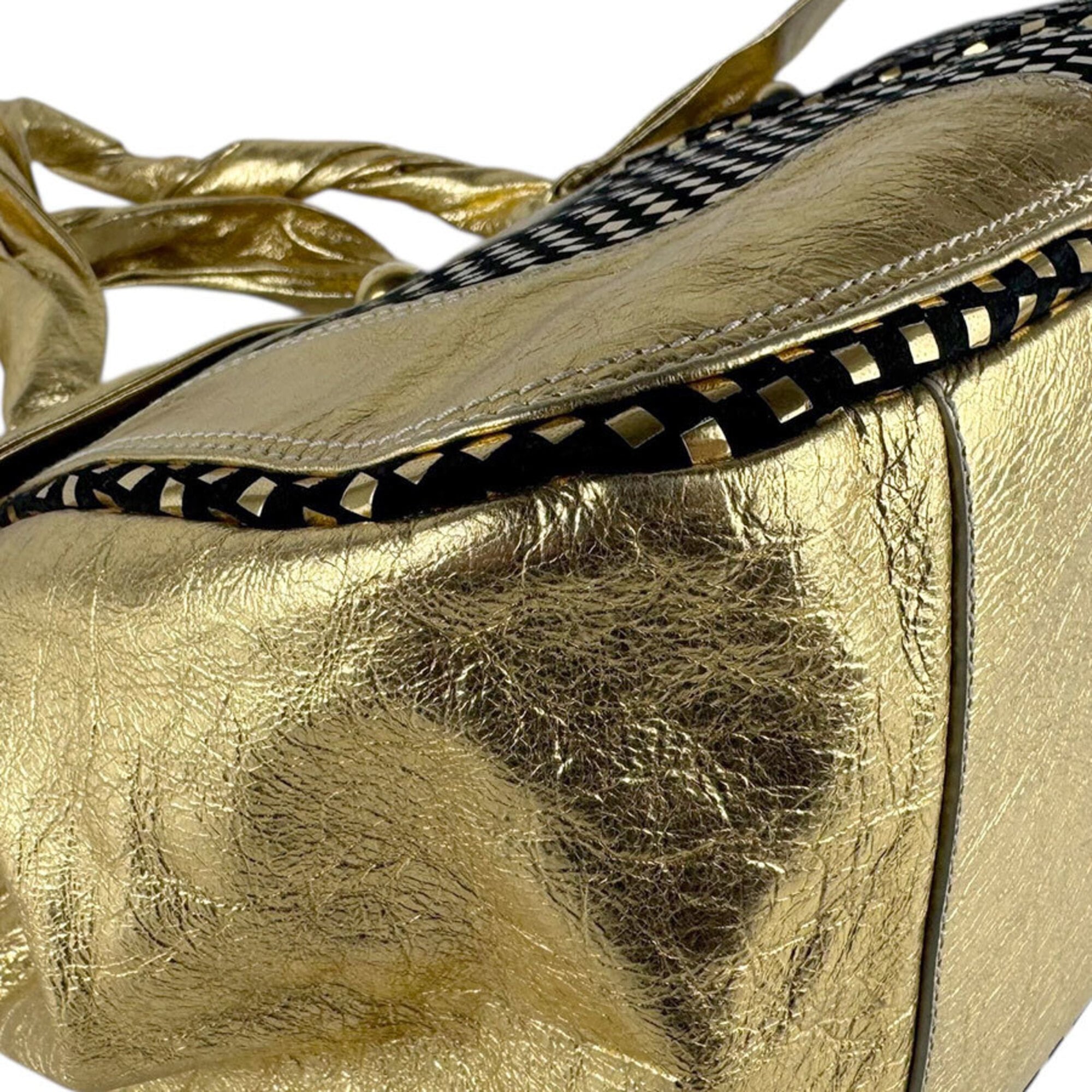 Unspecified Black Gold Leather Handbag (Pre-Owned)