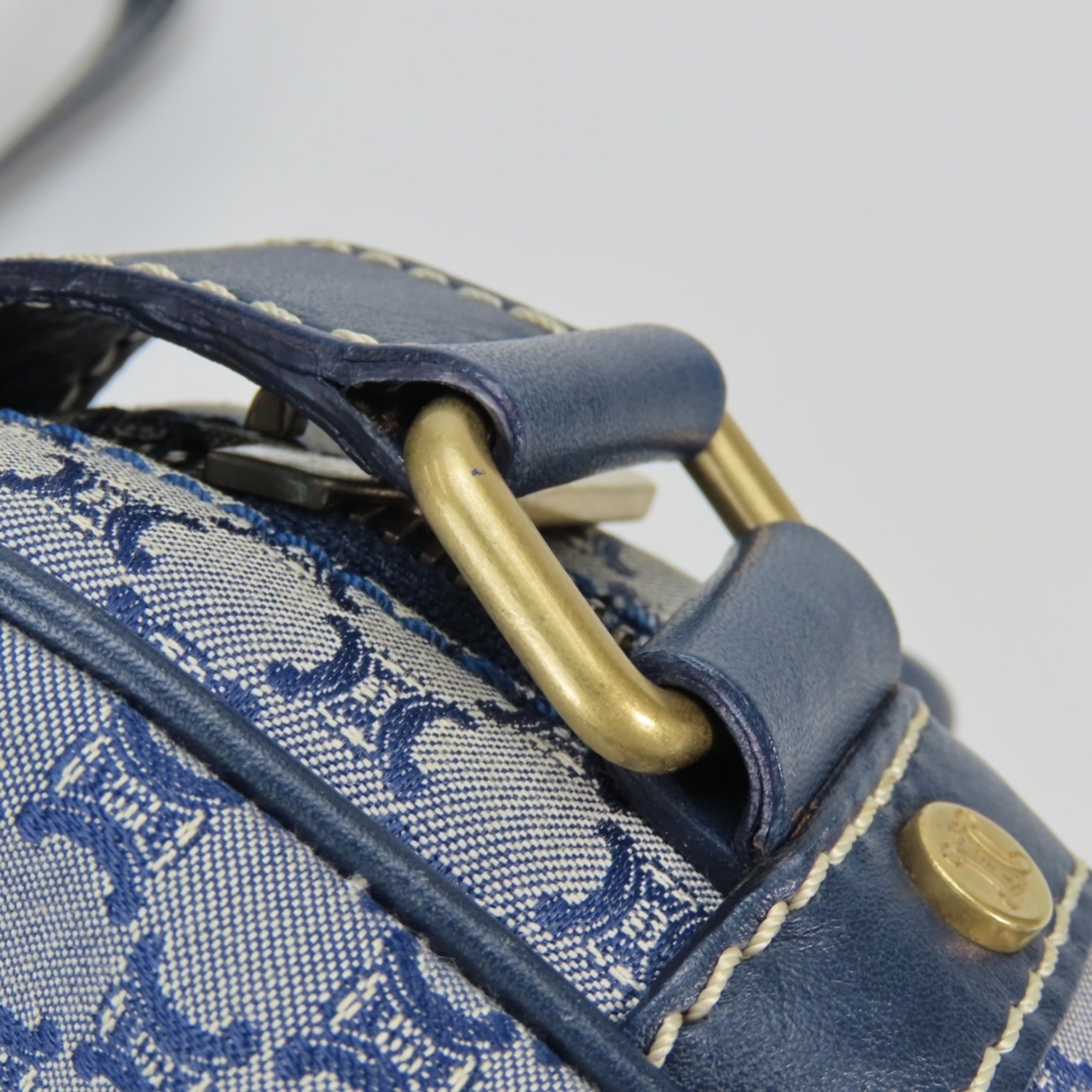 Celine Macadam Navy Canvas Leather Shoulder Bag (Pre-Owned)