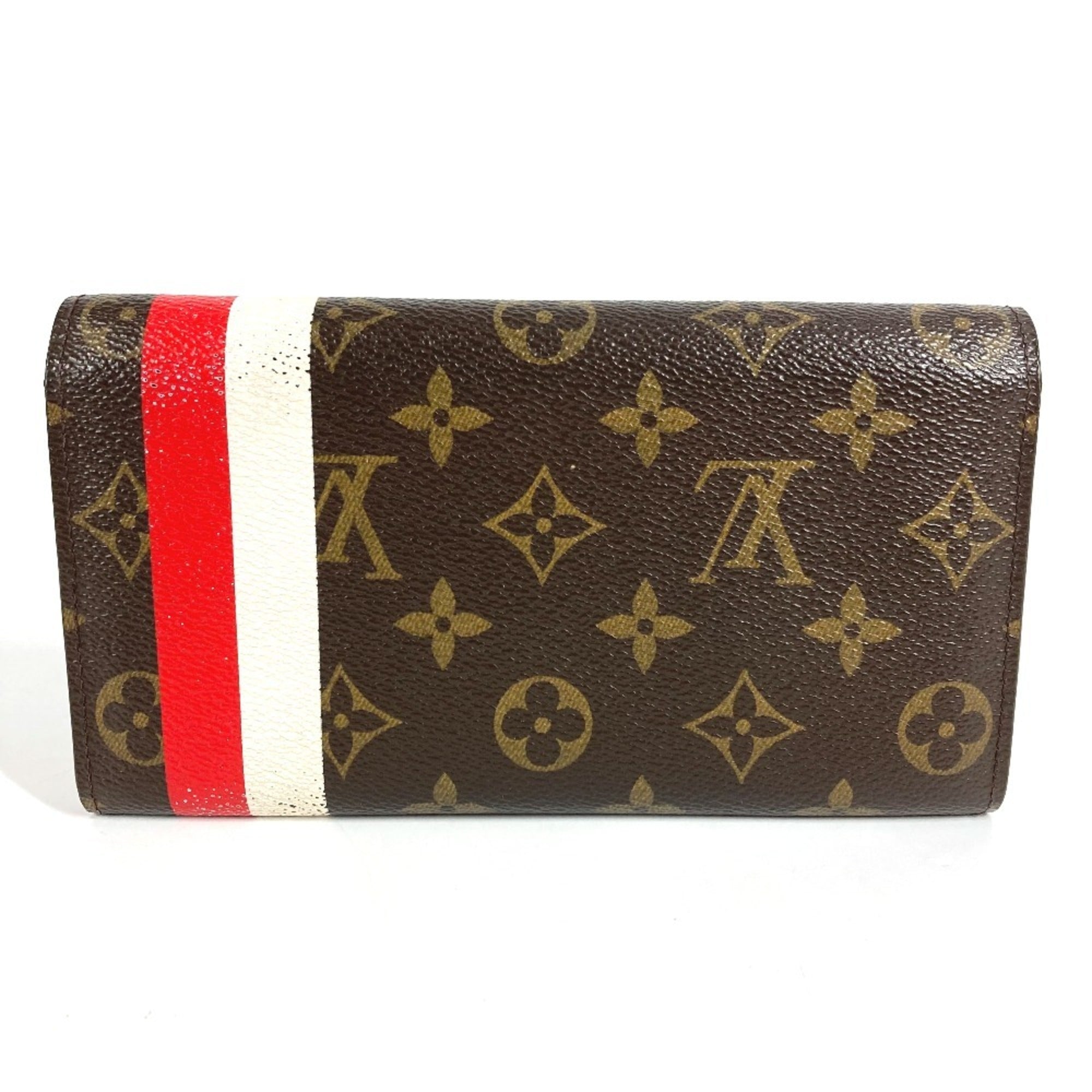 Louis Vuitton Brown Red Color Canvas Monogram Long Wallet (Tri-Fold) (Pre-Owned)
