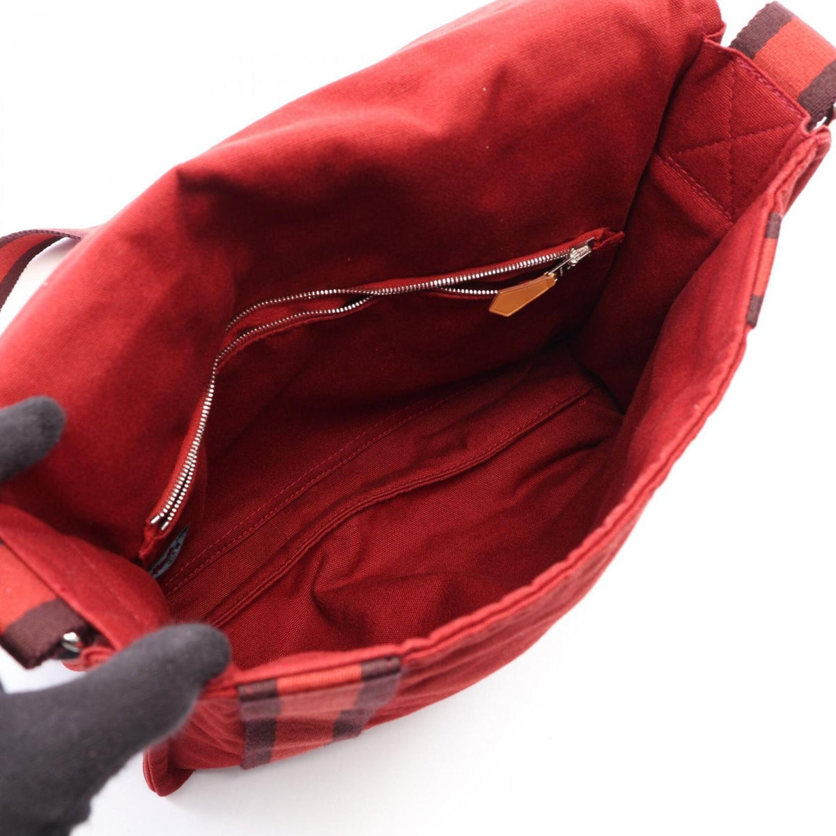 Hermes Bordeaux Canvas Handbag Shoulder Bag (Pre-Owned)