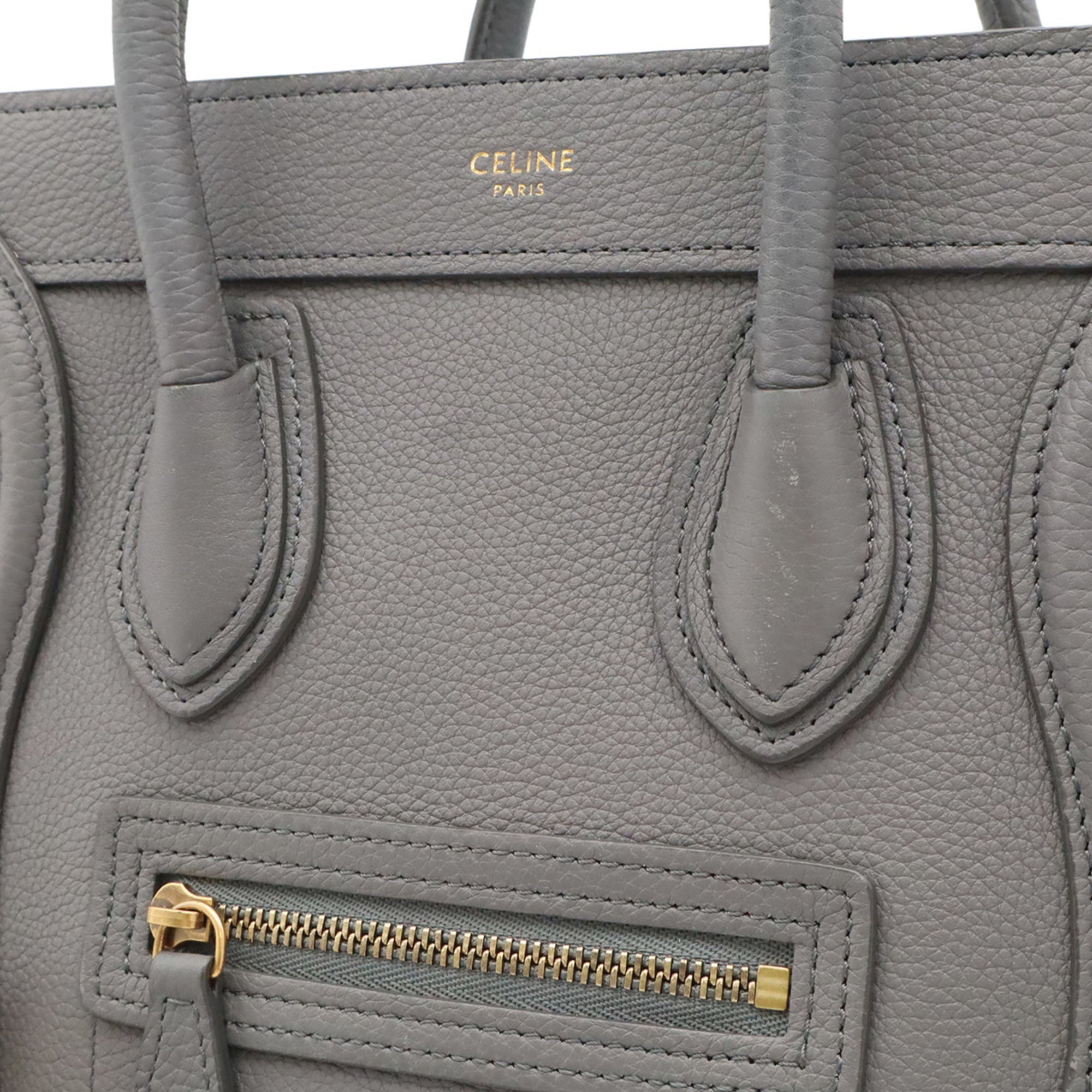 Celine Black Gray Leather Handbag Shoulder Bag (Pre-Owned)