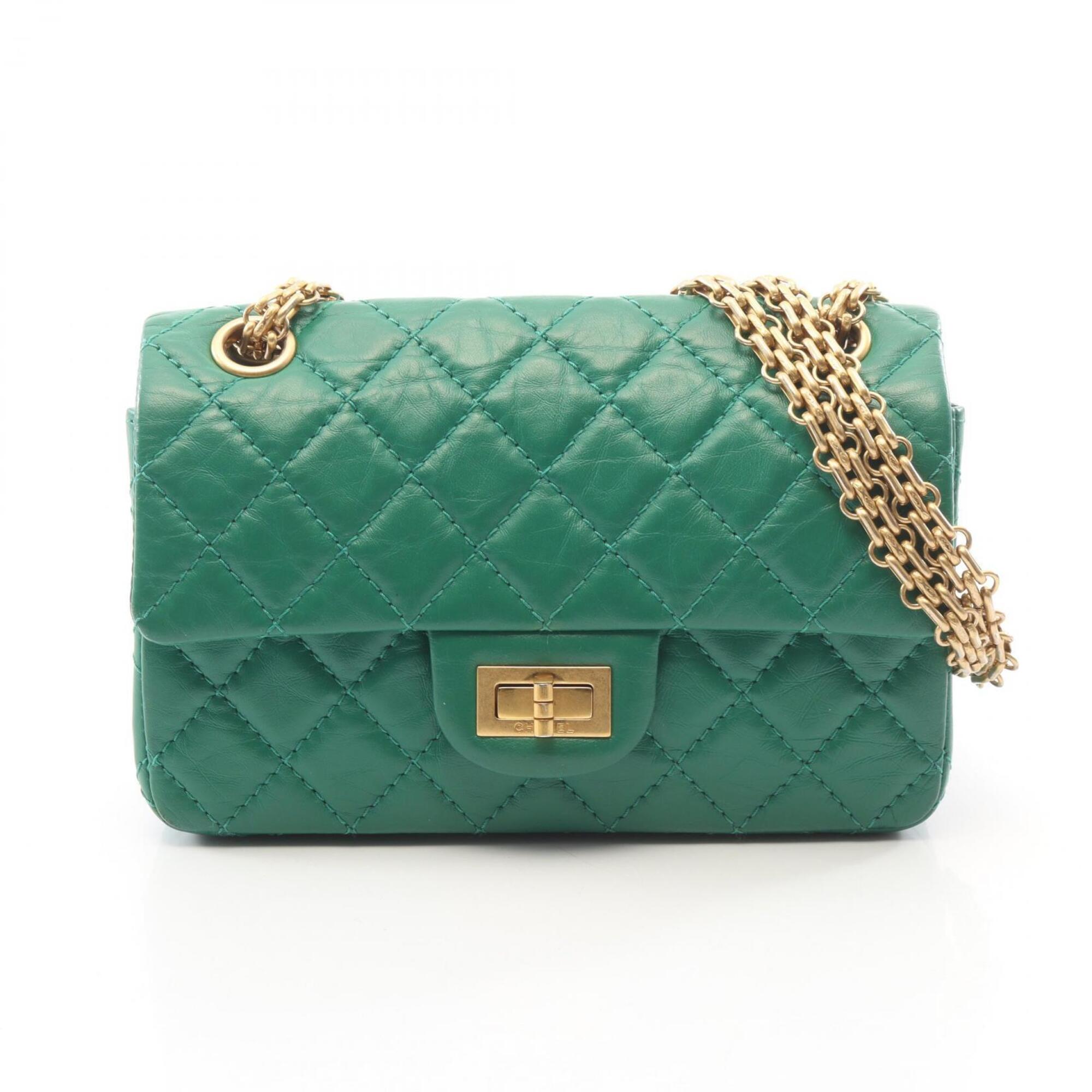 Chanel Green Leather Handbag Shoulder Bag (Pre-Owned)