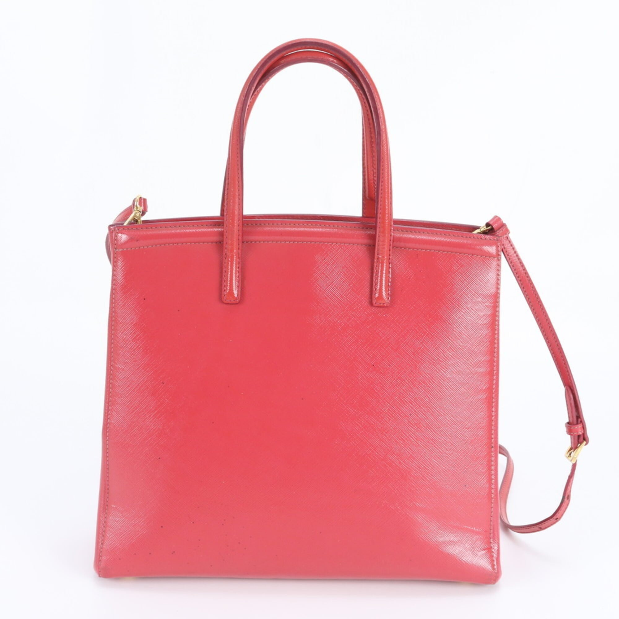 Prada Saffiano Red Color Leather Shoulder Bag Tote Bag (Pre-Owned)