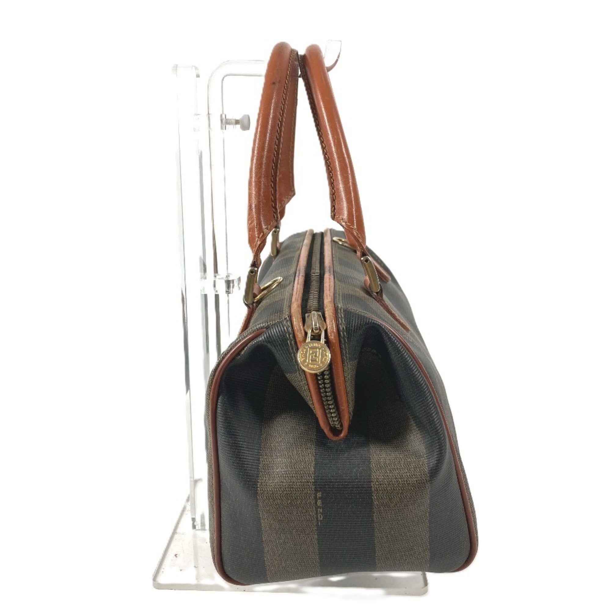 Fendi Khaki Pvc Leather Boston Bag Handbag (Pre-Owned)