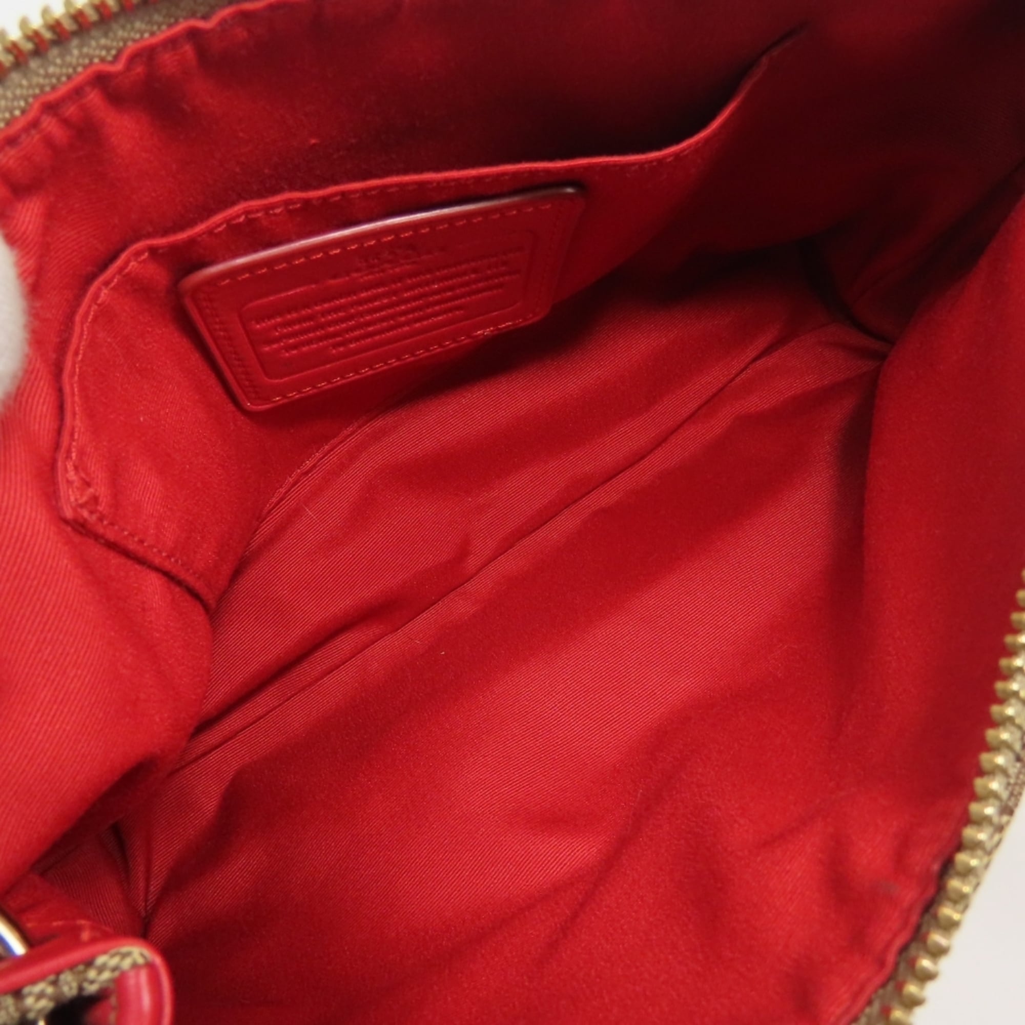 Coach Signature Beige Red Color Canvas Leather Shoulder Bag (Pre-Owned)