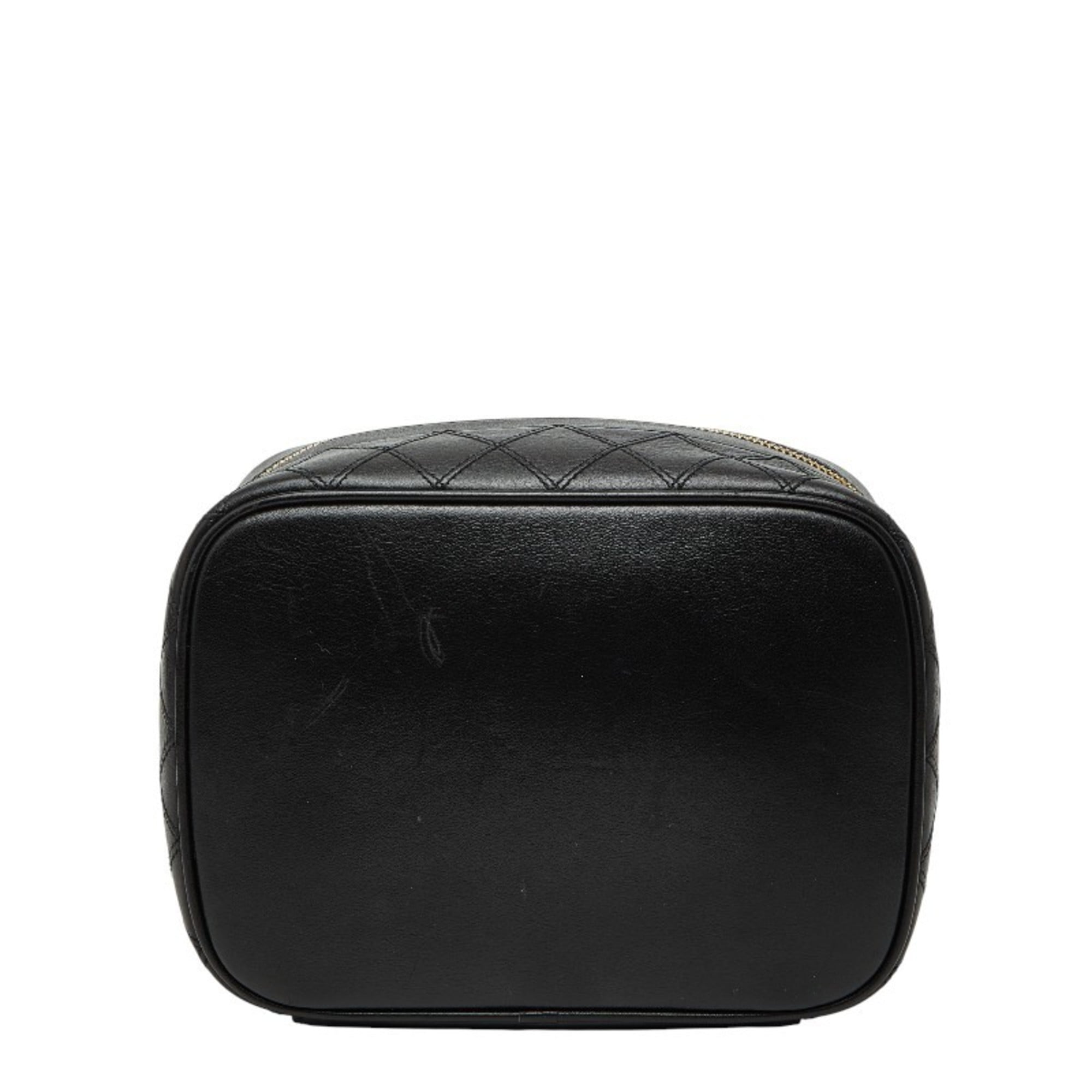 Chanel Black Leather Handbag Vanity Bag (Pre-Owned)