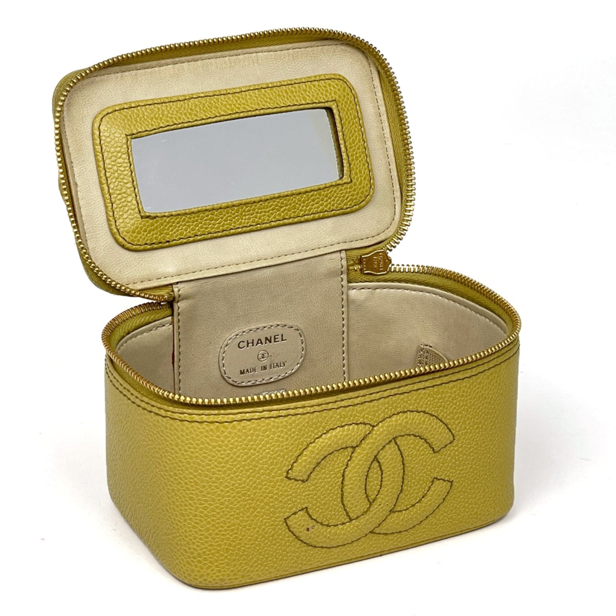 Chanel Yellow Grained Calfskin Pouch Vanity Bag (Pre-Owned)