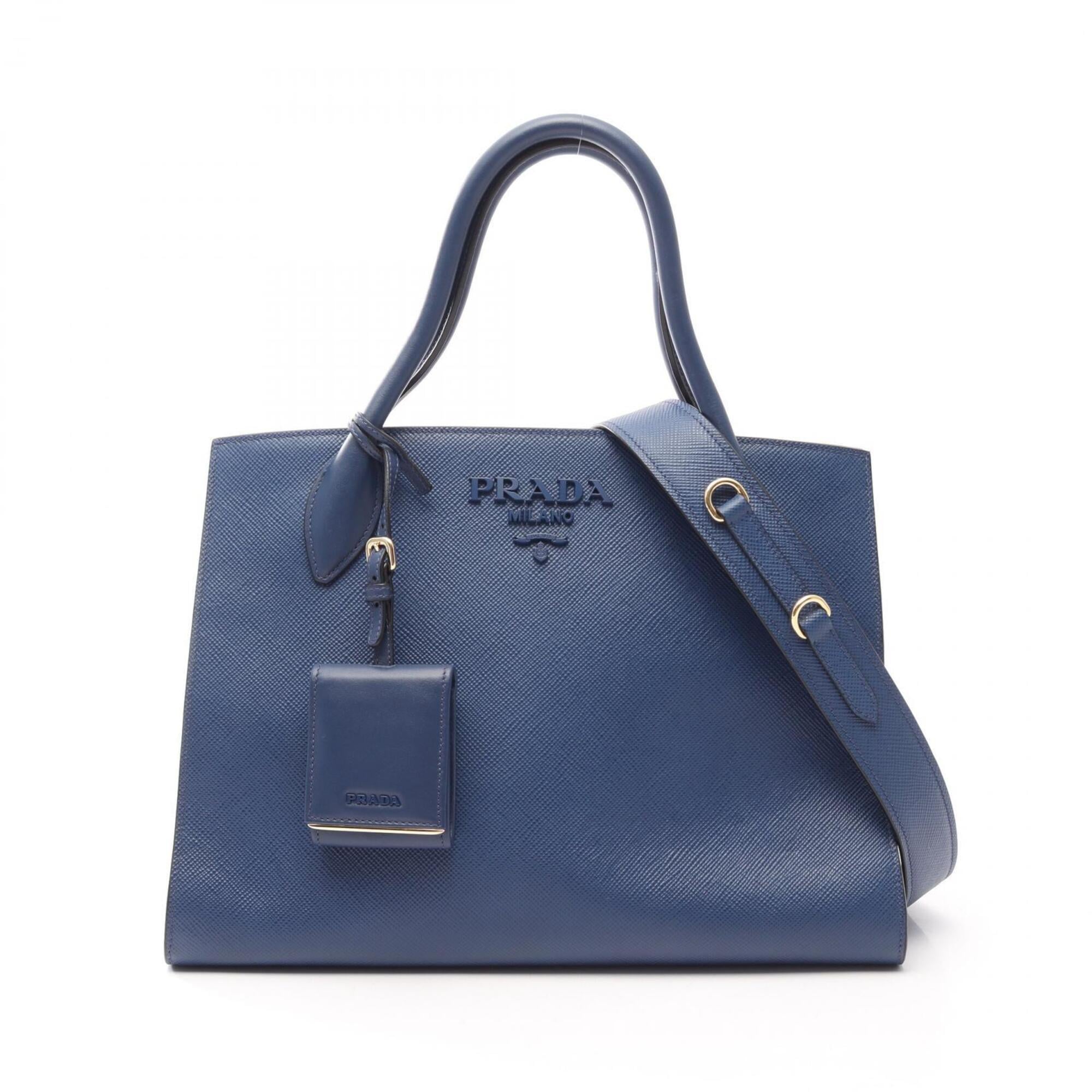 Prada Blue Saffiano Triangle Handbag Pouch (Pre-Owned)
