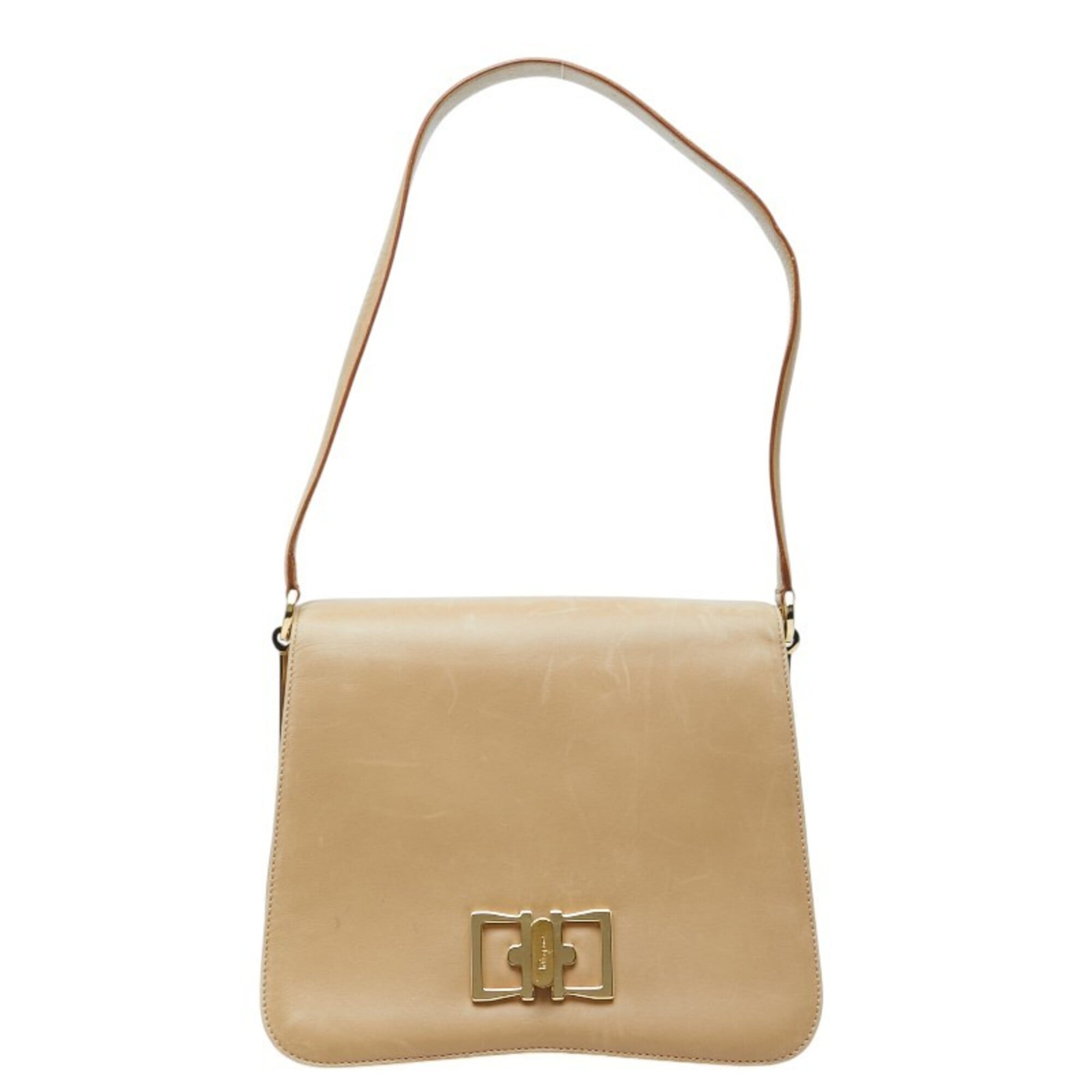Salvatore Ferragamo Beige Leather Shoulder Bag (Pre-Owned)