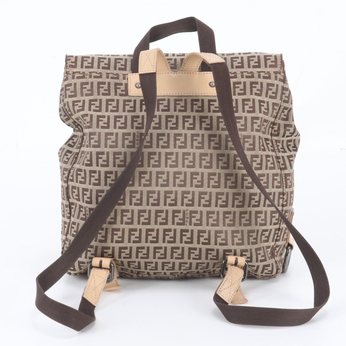 Fendi Brown Leather Canvas Backpack Shoulder Bag (Pre-Owned)