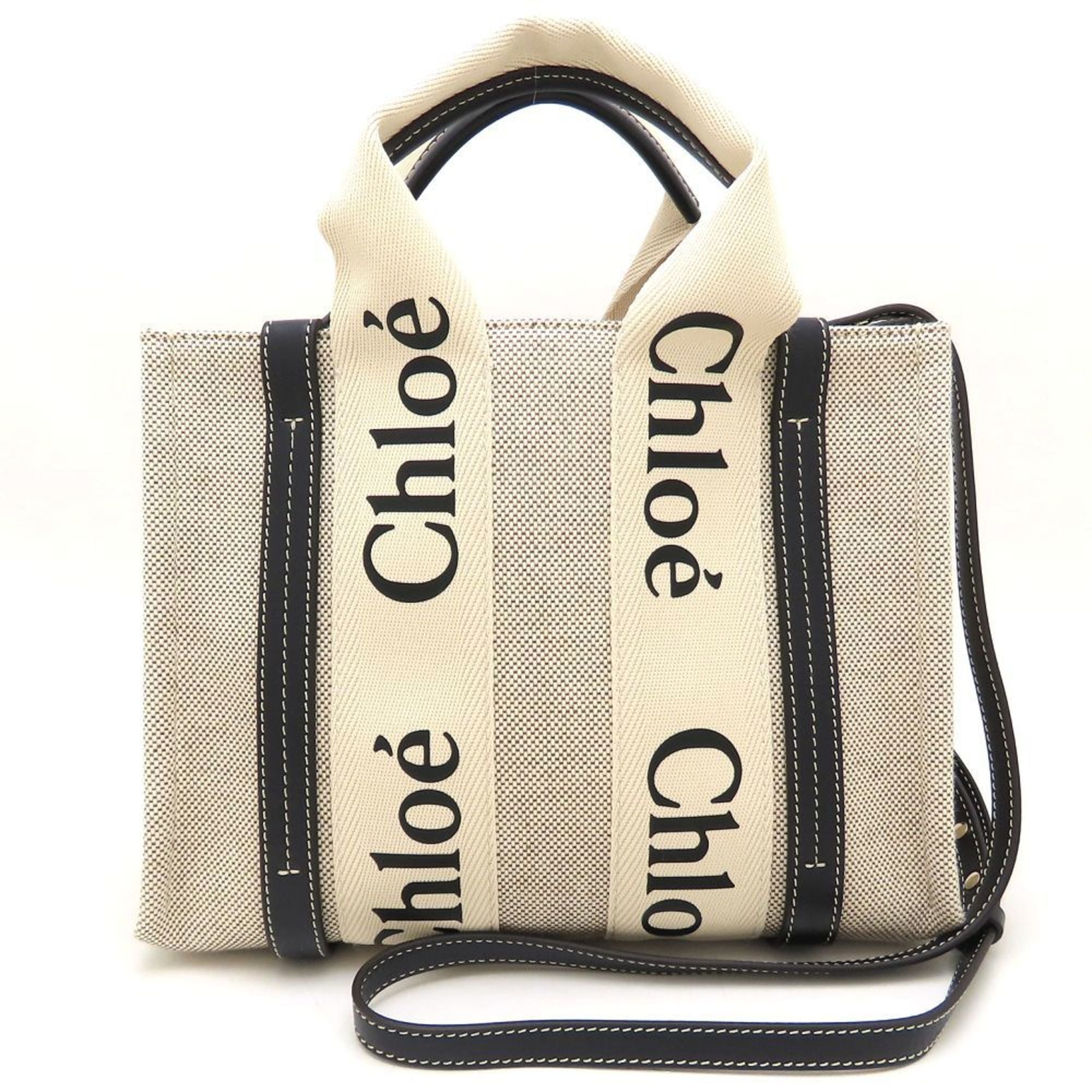 Chloé Blue White Linen Leather Handbag (Pre-Owned)