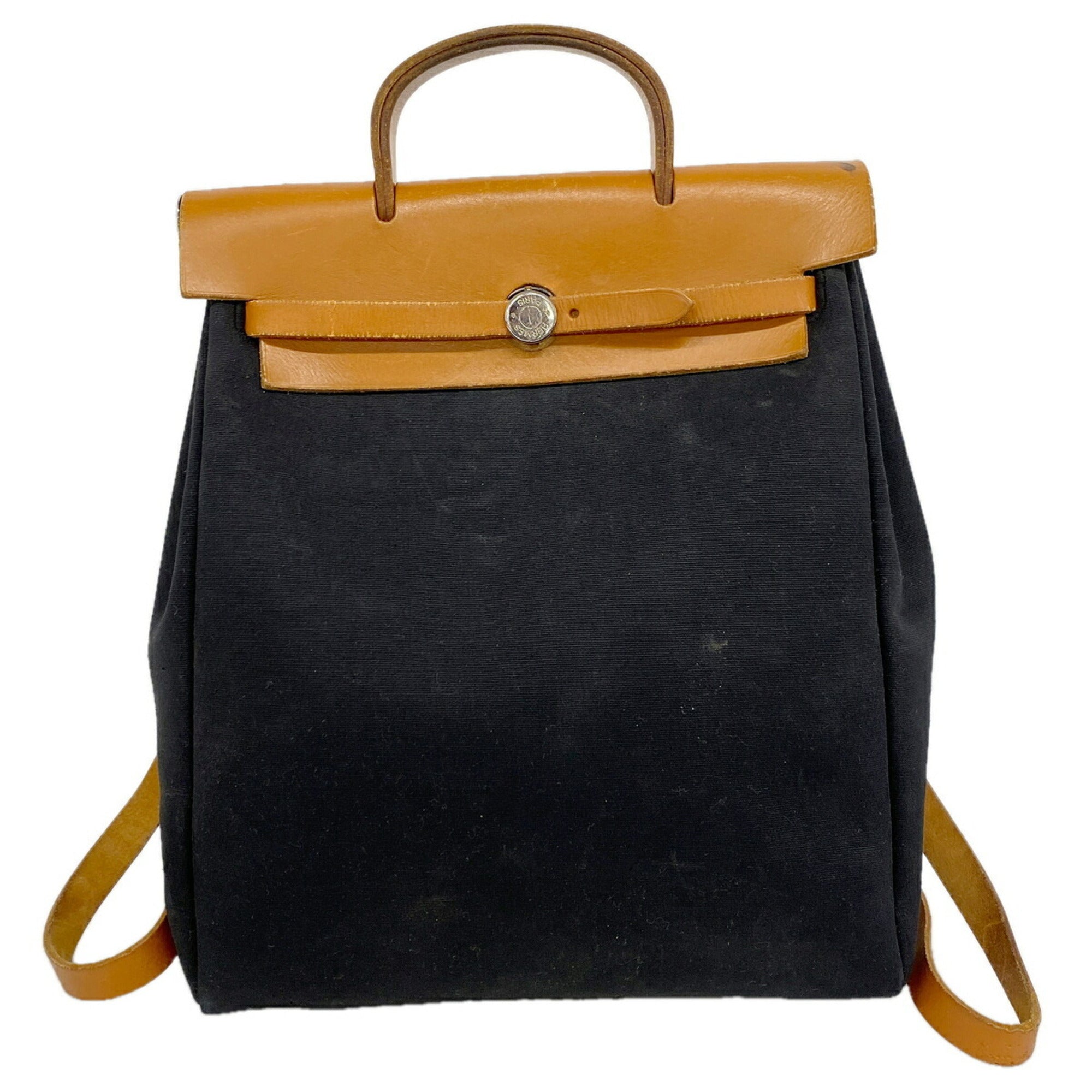 Hermes Black Natural Toile Officier Backpack (Pre-Owned)