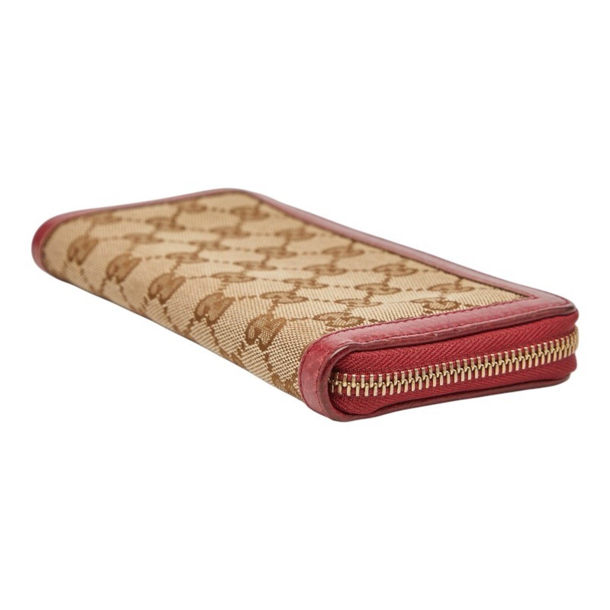 Gucci Brown Red Color Canvas Leather Long Wallet (Bi-Fold) (Pre-Owned)