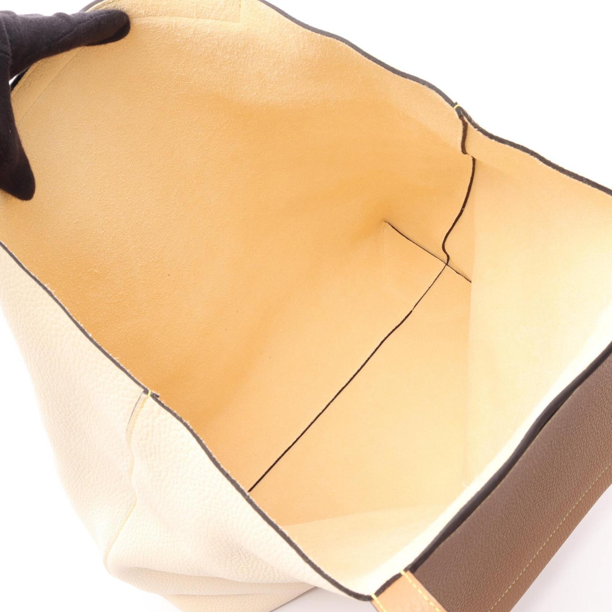 Hermes Brown Ivory Taurillon Clemence Leather Handbag Tote Bag (Pre-Owned)