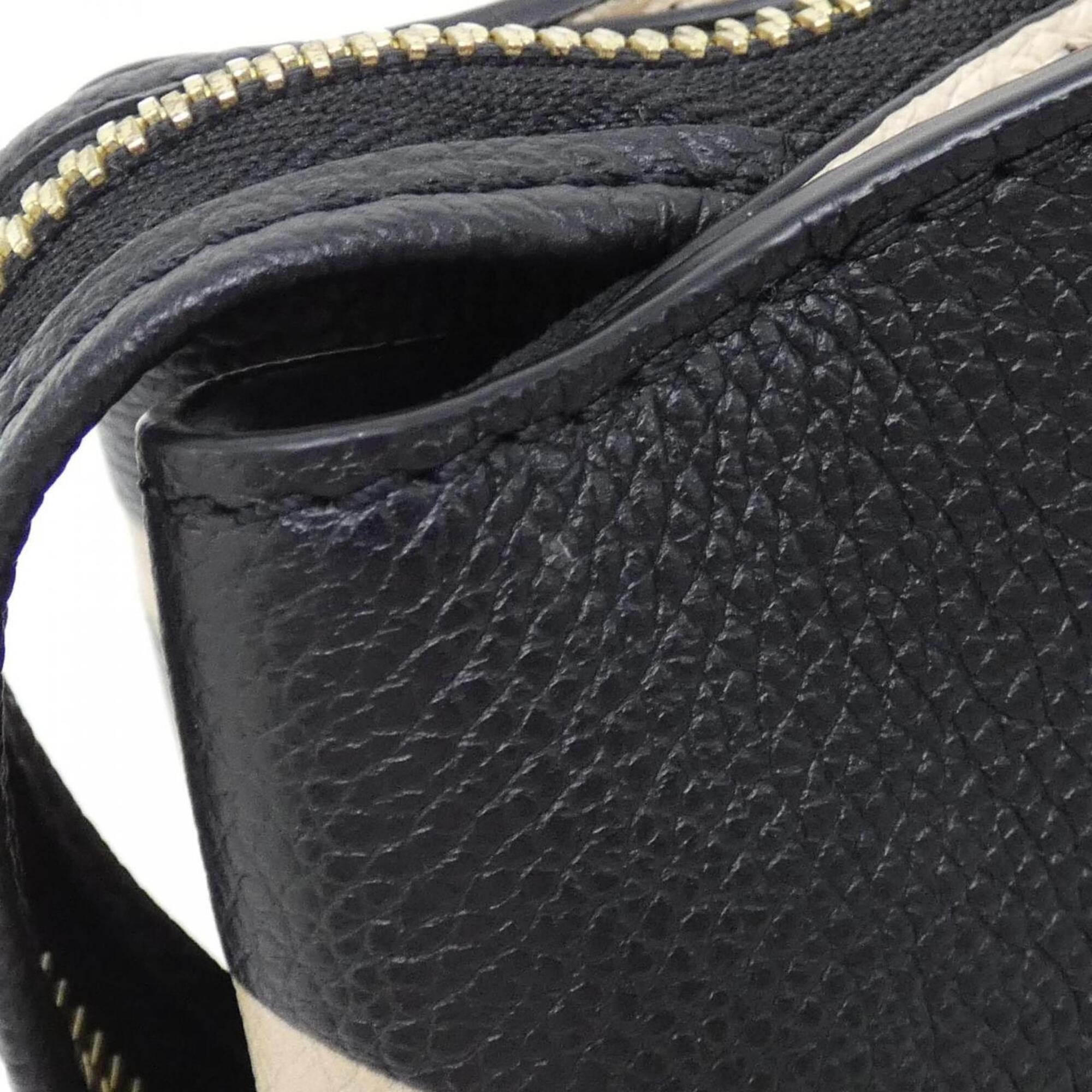 Louis Vuitton Beige Black Leather Handbag (Pre-Owned)