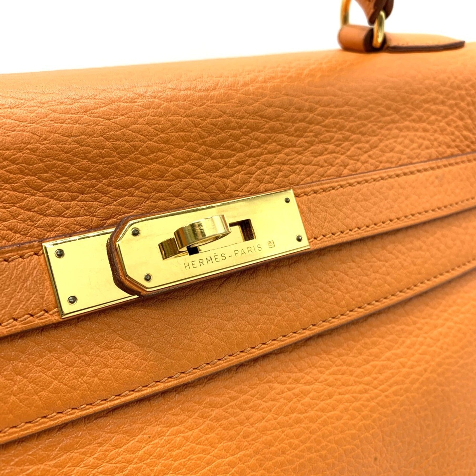 Hermes Orange Taurillon Clemence Leather Handbag (Pre-Owned)