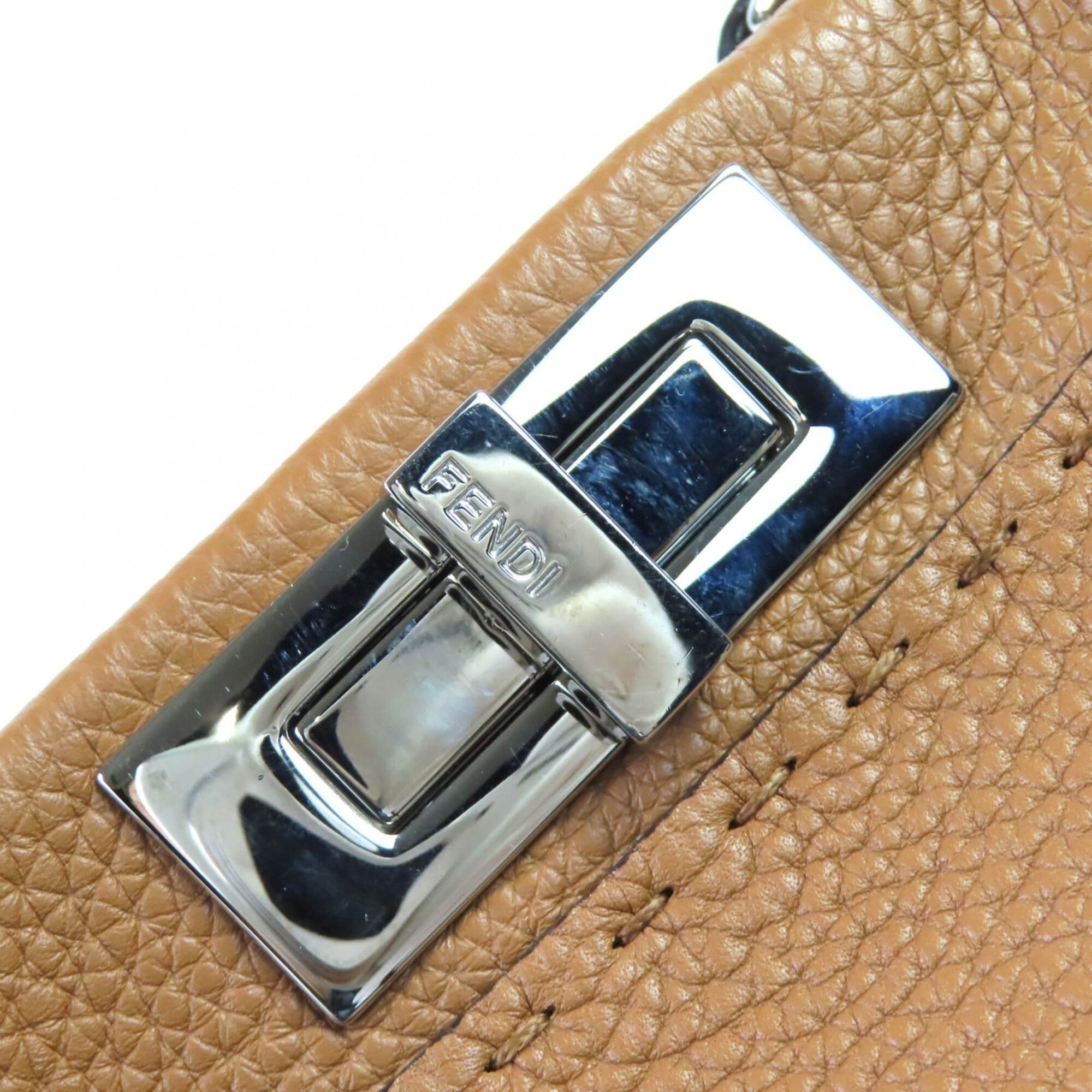 Fendi Peekaboo Brown Leather Handbag Shoulder Bag (Pre-Owned)