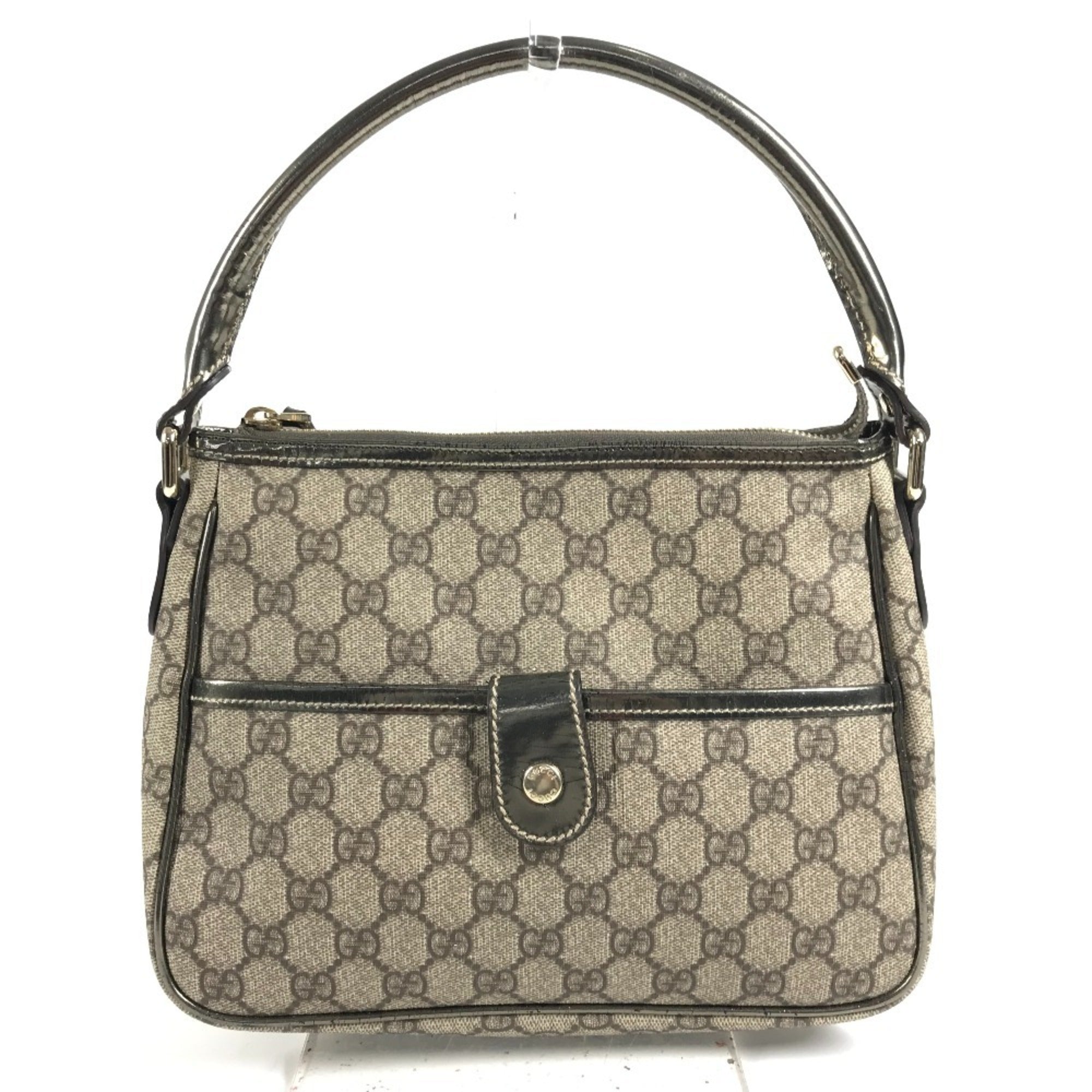 Gucci Beige Metallic Gg Supreme Leather Handbag Shoulder Bag (Pre-Owned)