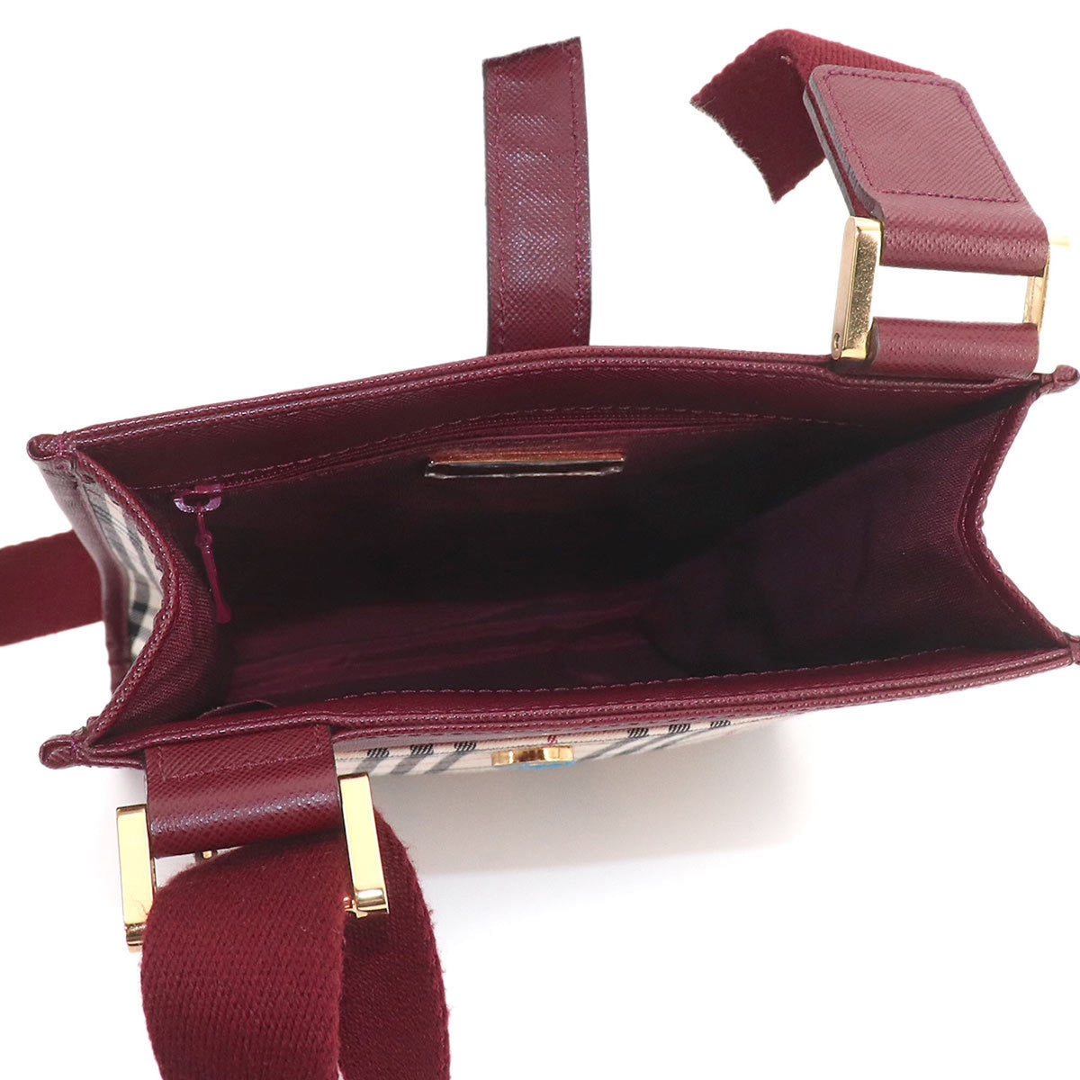 Burberry Beige Bordeaux Canvas Handbag Shoulder Bag (Pre-Owned)