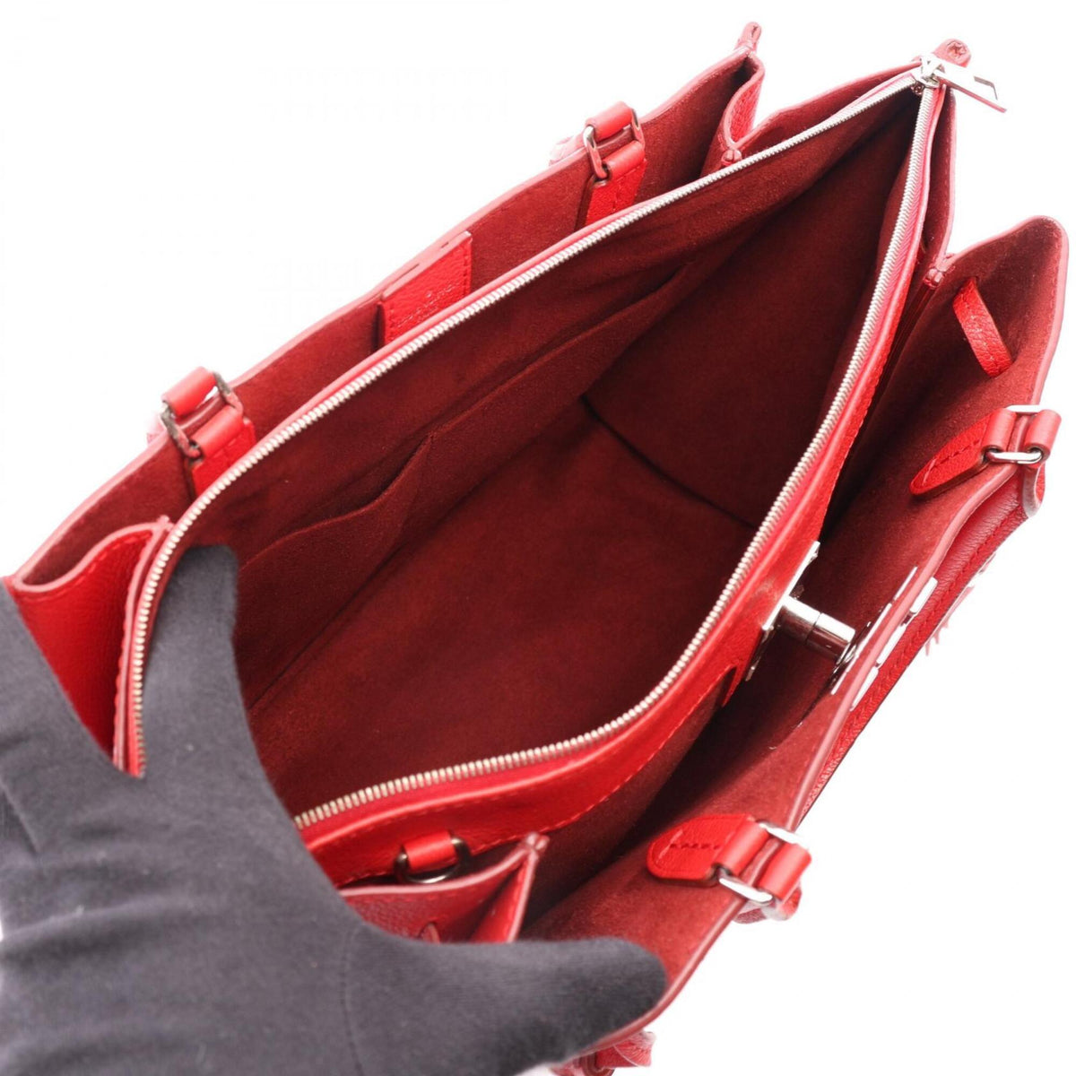 Louis Vuitton Red Color Leather Handbag Tote Bag (Pre-Owned)