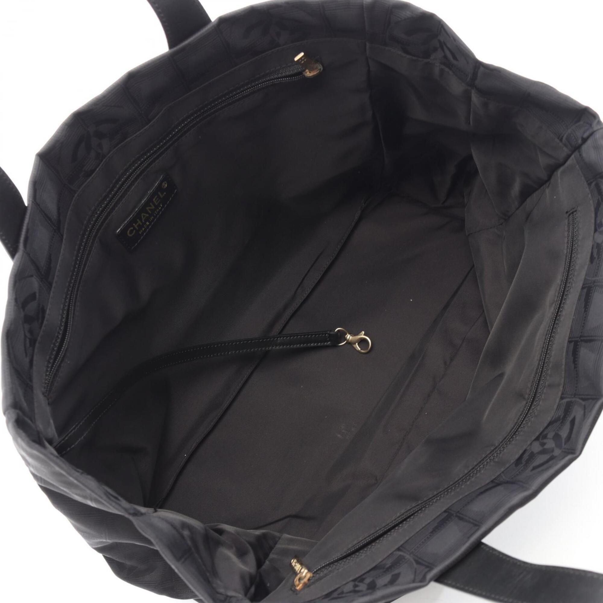Chanel Black Nylon Canvas Leather Handbag Tote Bag (Pre-Owned)