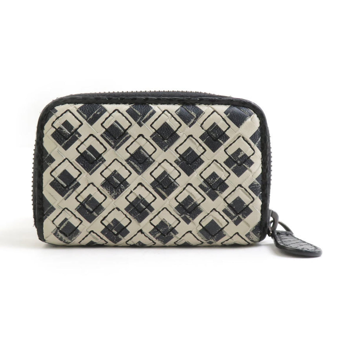 Bottega Veneta Black White Leather Coin Purse/Coin Case (Pre-Owned)