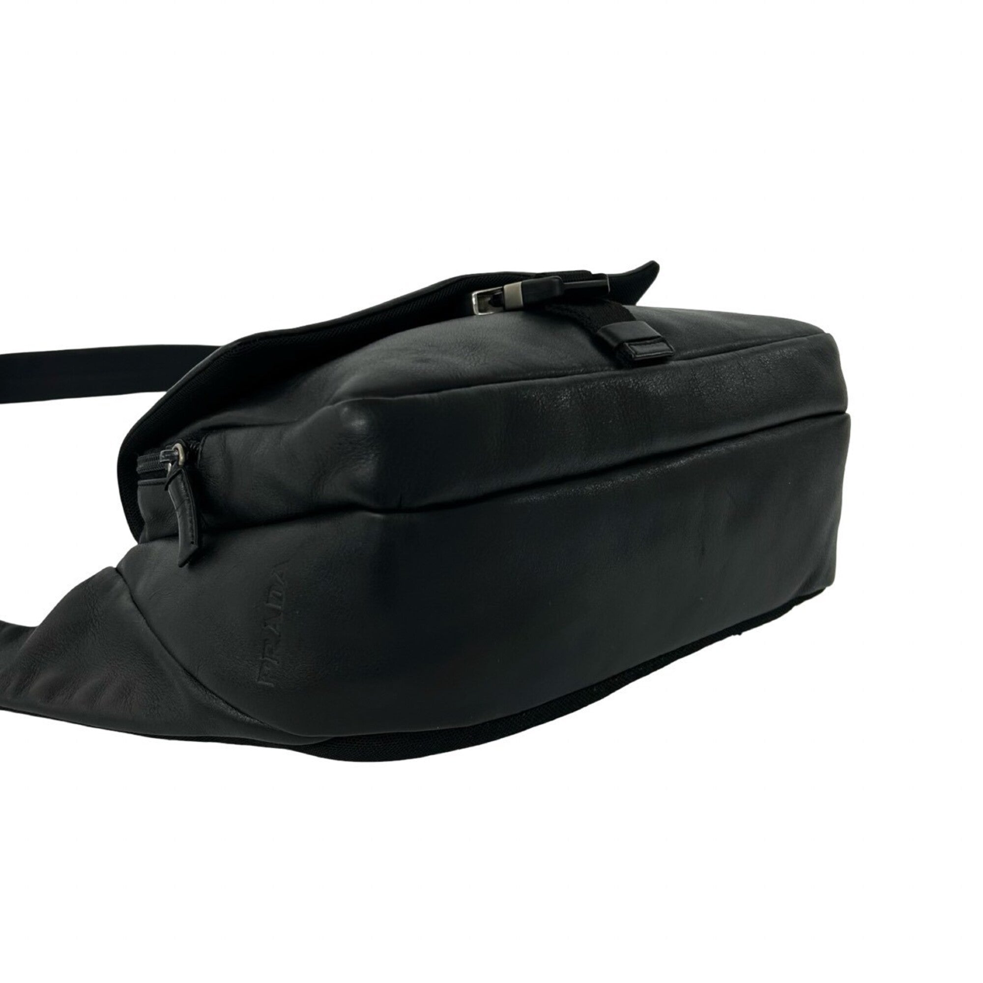 Prada Black Leather Nylon Pochette Shoulder Bag Sling Bag (Pre-Owned)