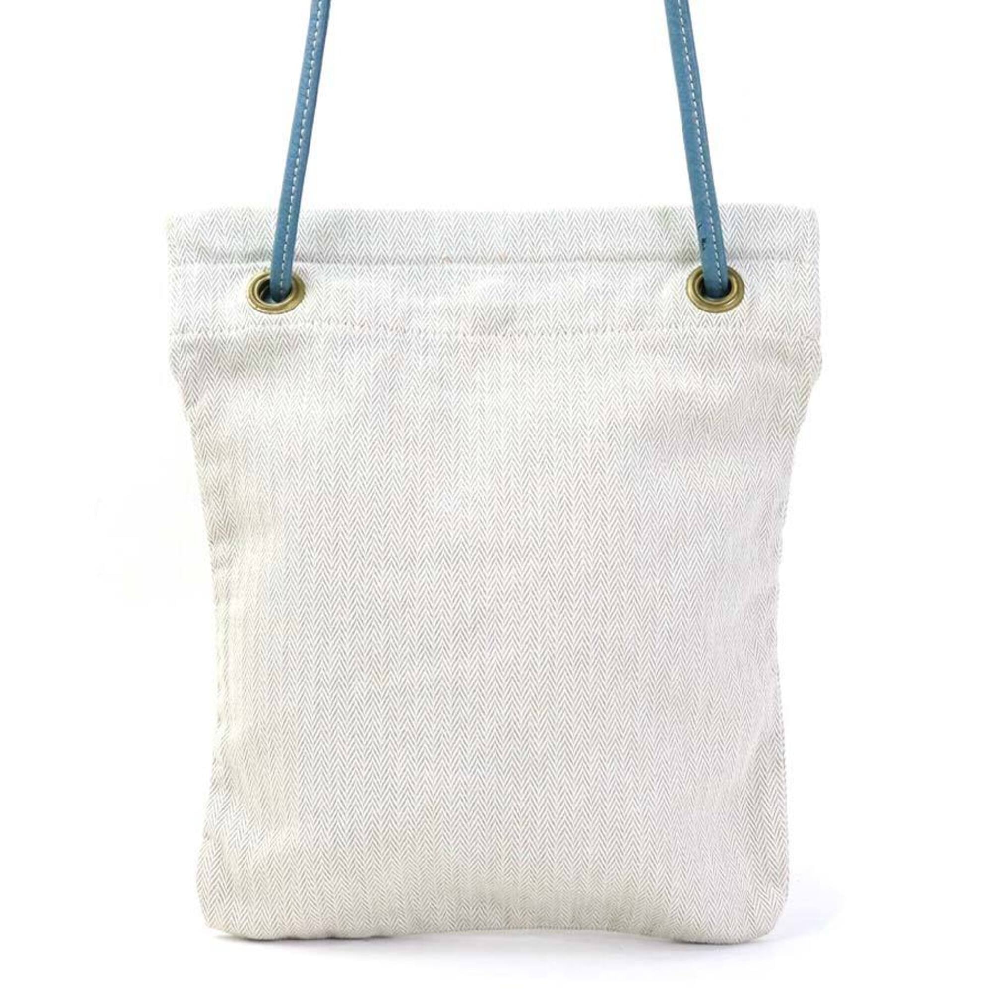 Hermes Blue Light Beige Cotton Leather Shoulder Bag (Pre-Owned)