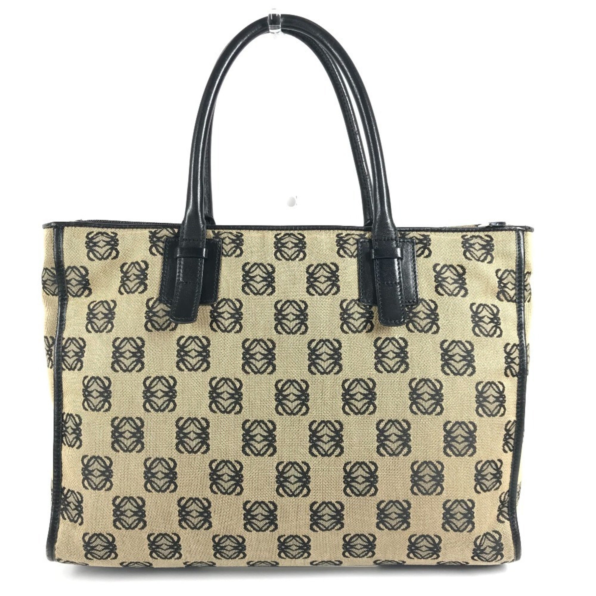 Loewe Beige Black Leather Canvas Handbag Tote Bag (Pre-Owned)