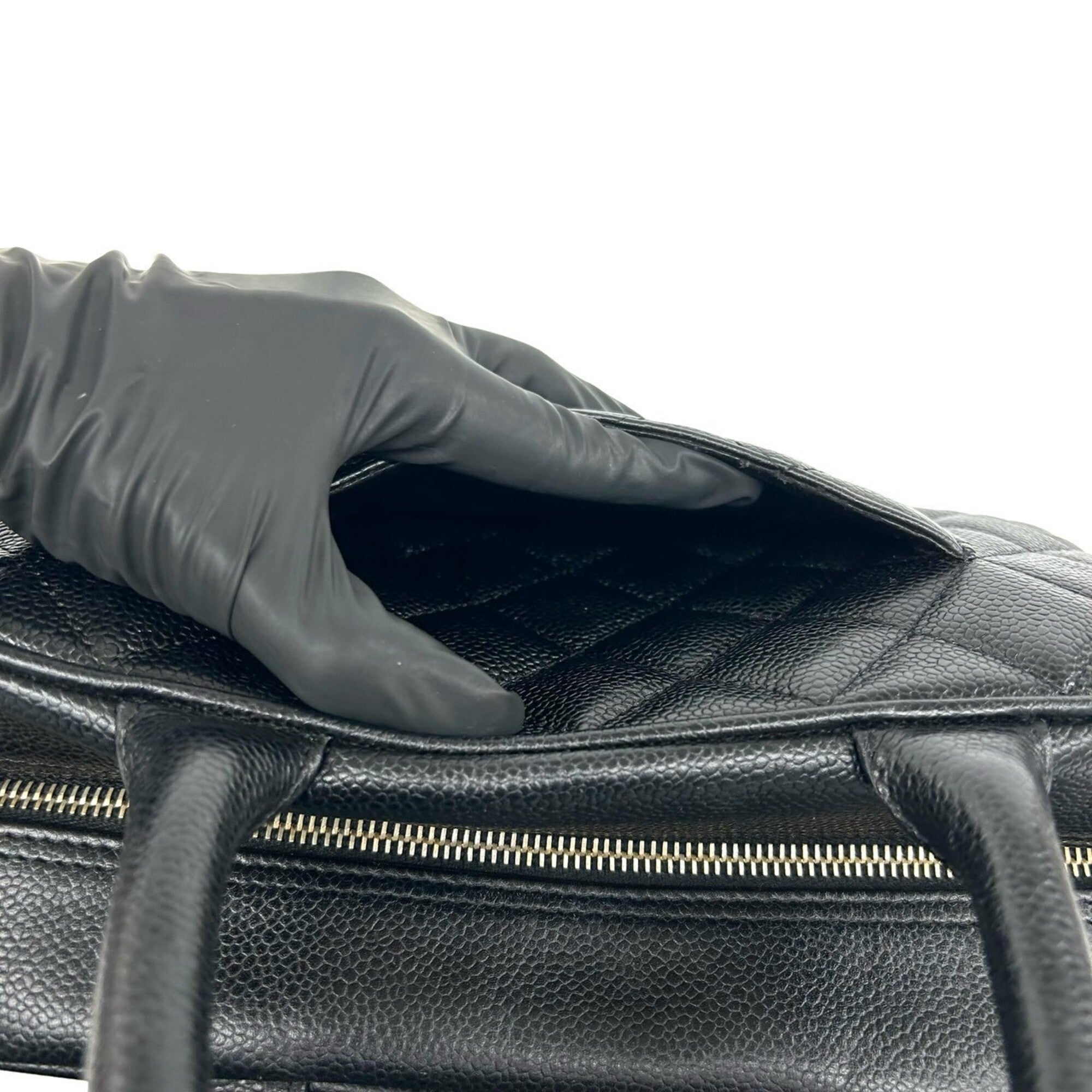 Chanel Black Grained Calfskin Boston Bag Handbag (Pre-Owned)