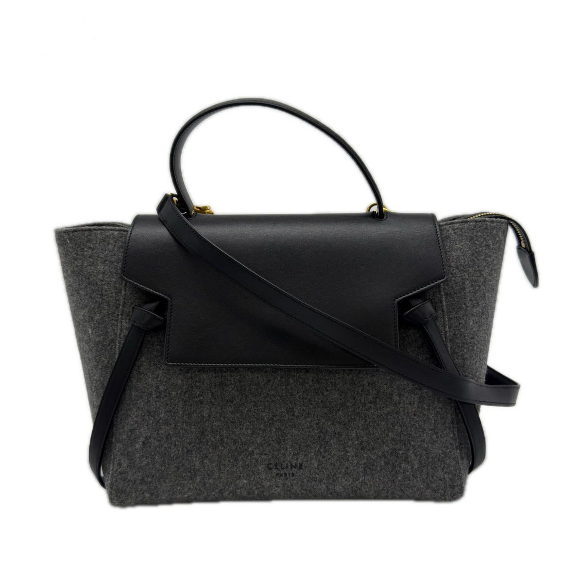 Celine Black Gray Felt Leather Handbag (Pre-Owned)