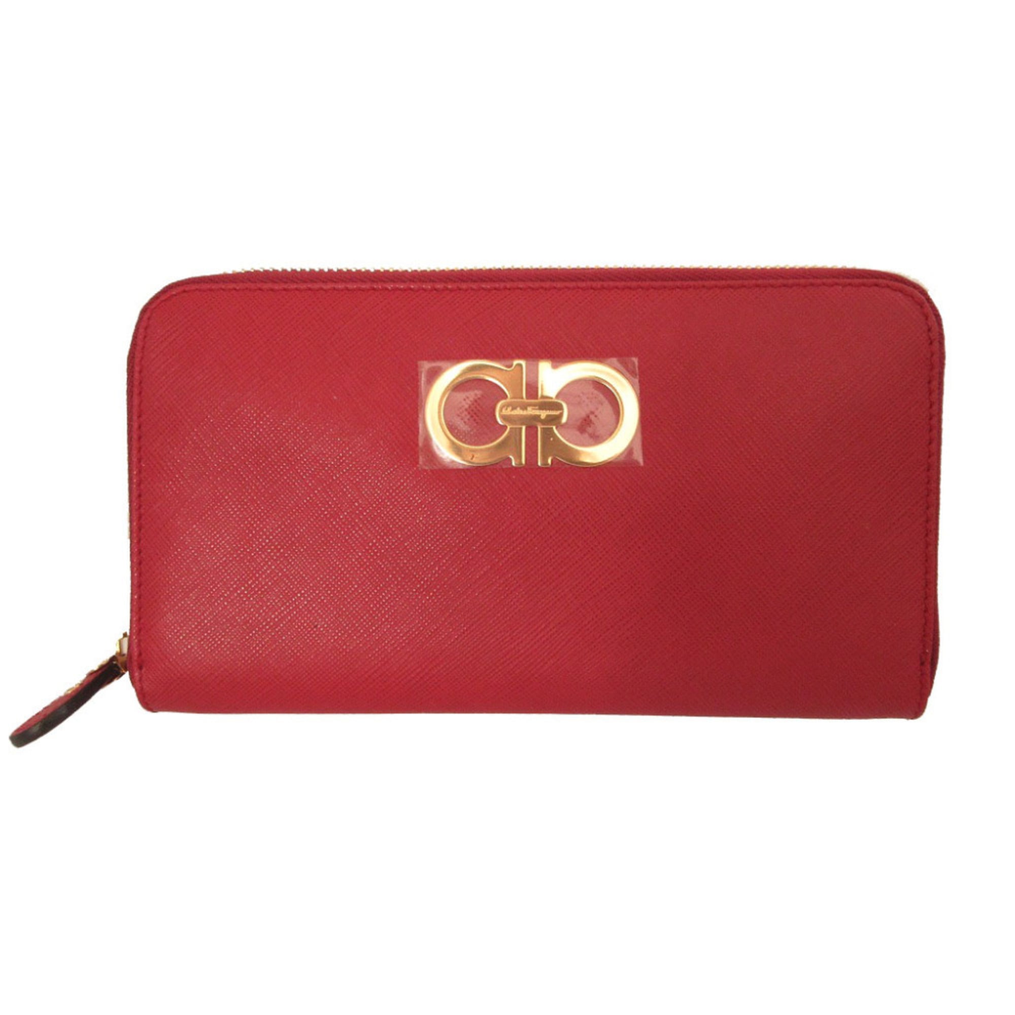 Salvatore Ferragamo Red Color Leather Long Wallet (Bi-Fold) (Pre-Owned)