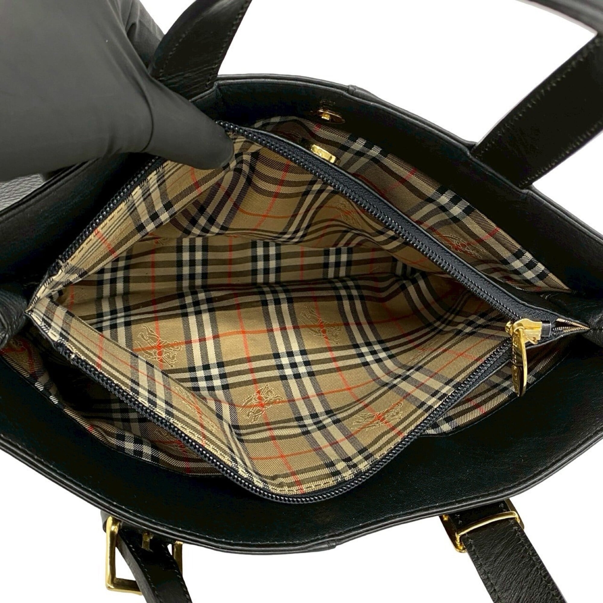 Burberry Black Leather Handbag Tote Bag (Pre-Owned)