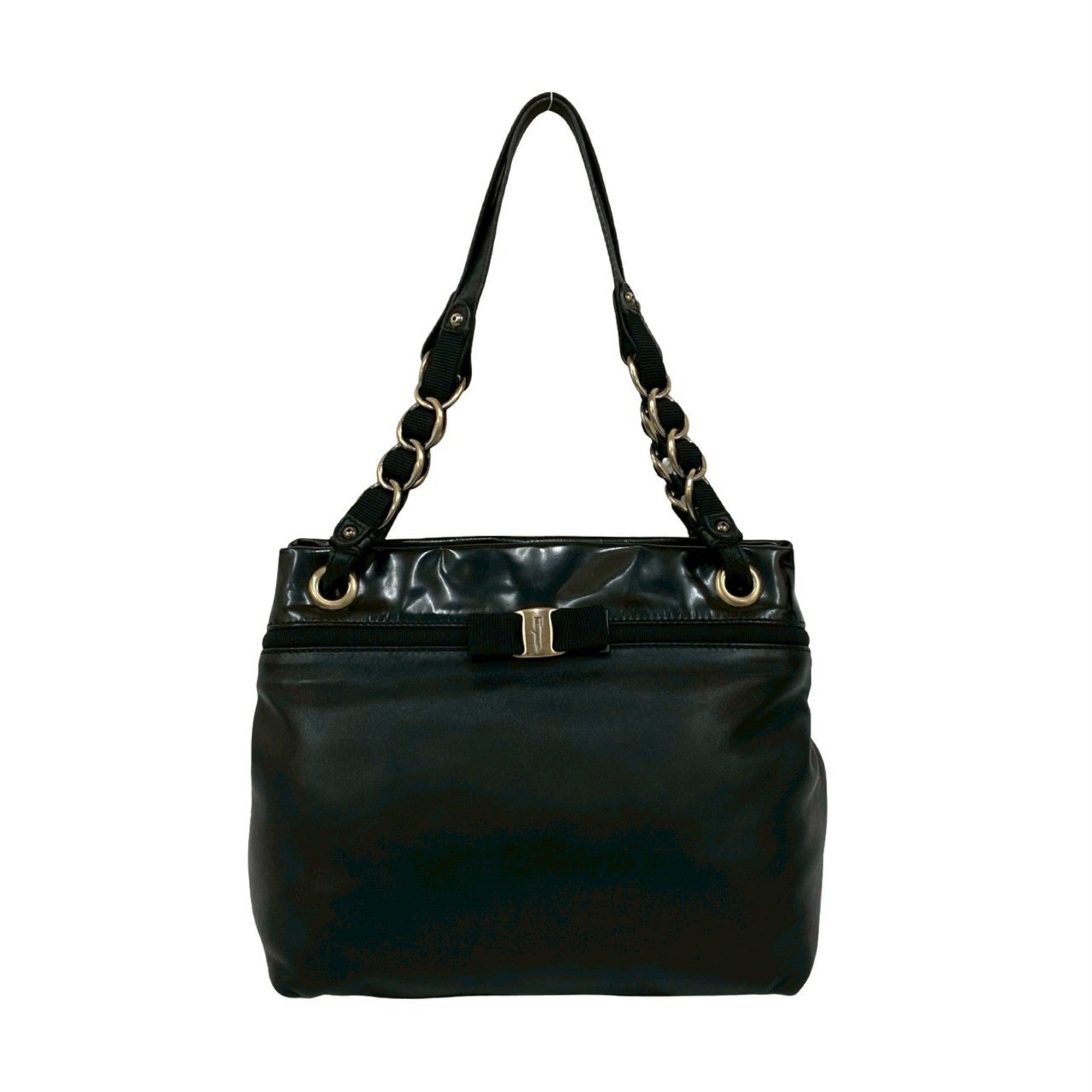 Salvatore Ferragamo Black Patent Leather Leather Shoulder Bag Tote Bag (Pre-Owned)