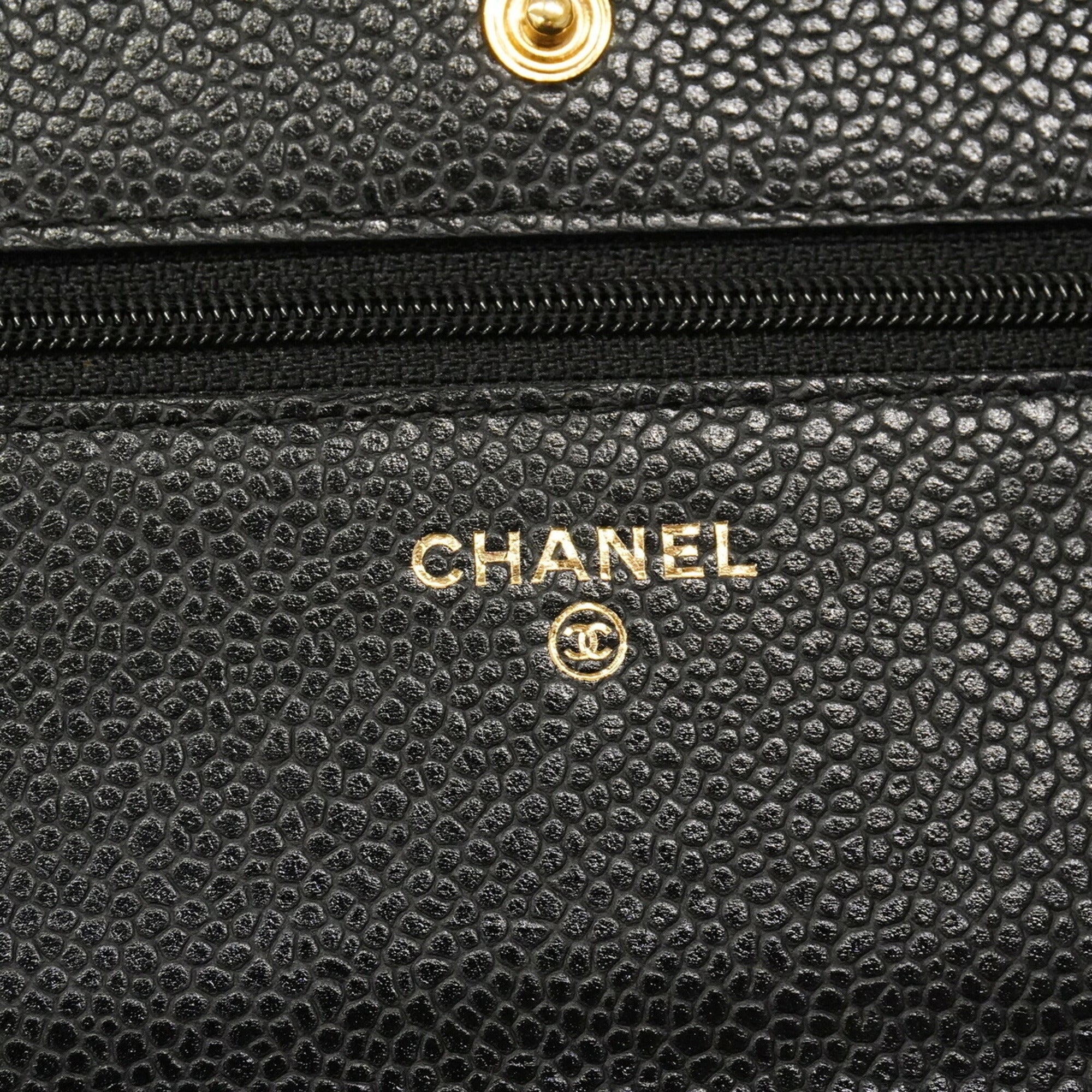 Chanel Black Grained Calfskin Chain/Shoulder Wallet (Pre-Owned)